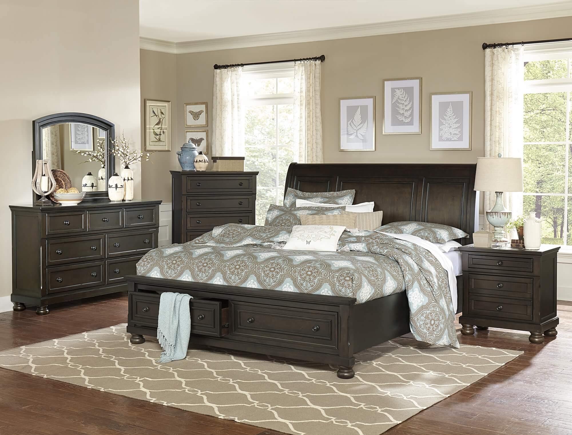 Begonia Sleigh Wood/Wood Veneer Storage Bedroom Set - Thumbnail 2
