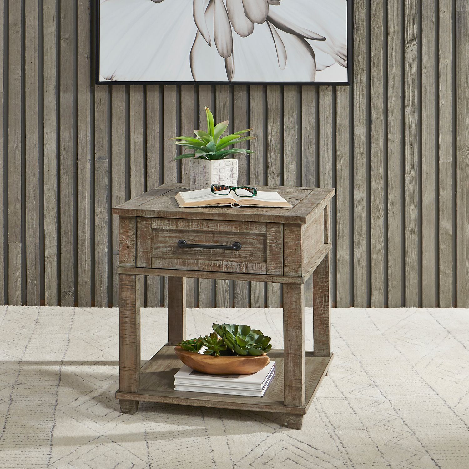 Parkland Falls Rectangular Wood End Table w/Drawer