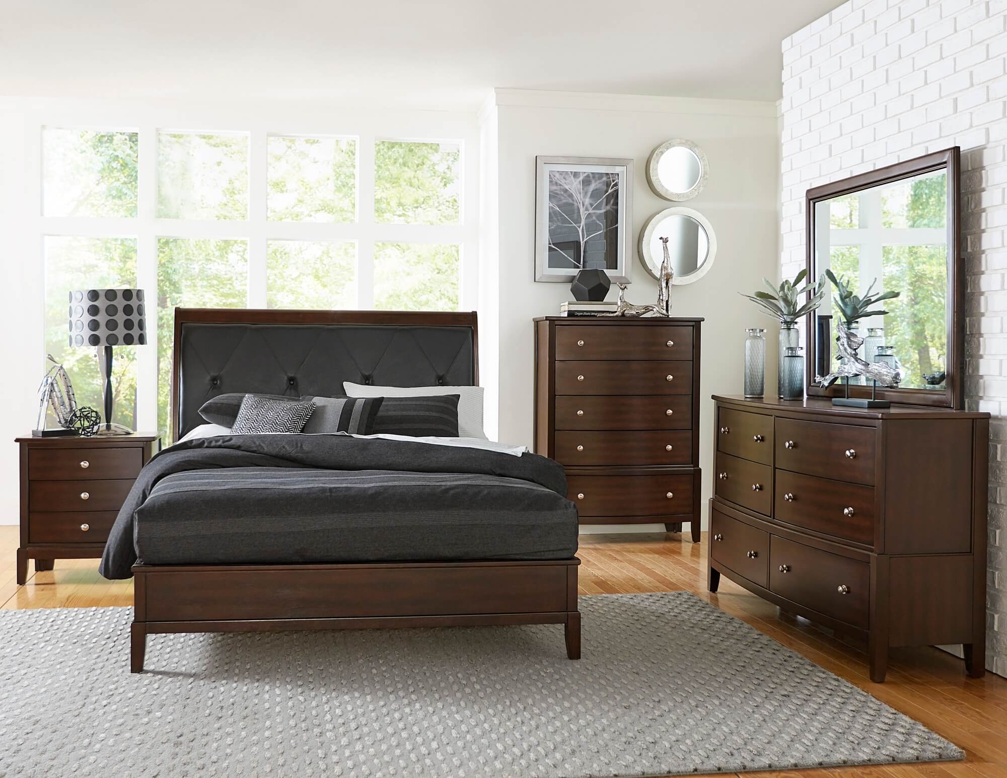 Cotterill Leatherette/Wood/Wood Veneer Tufted Bed, Queen Size