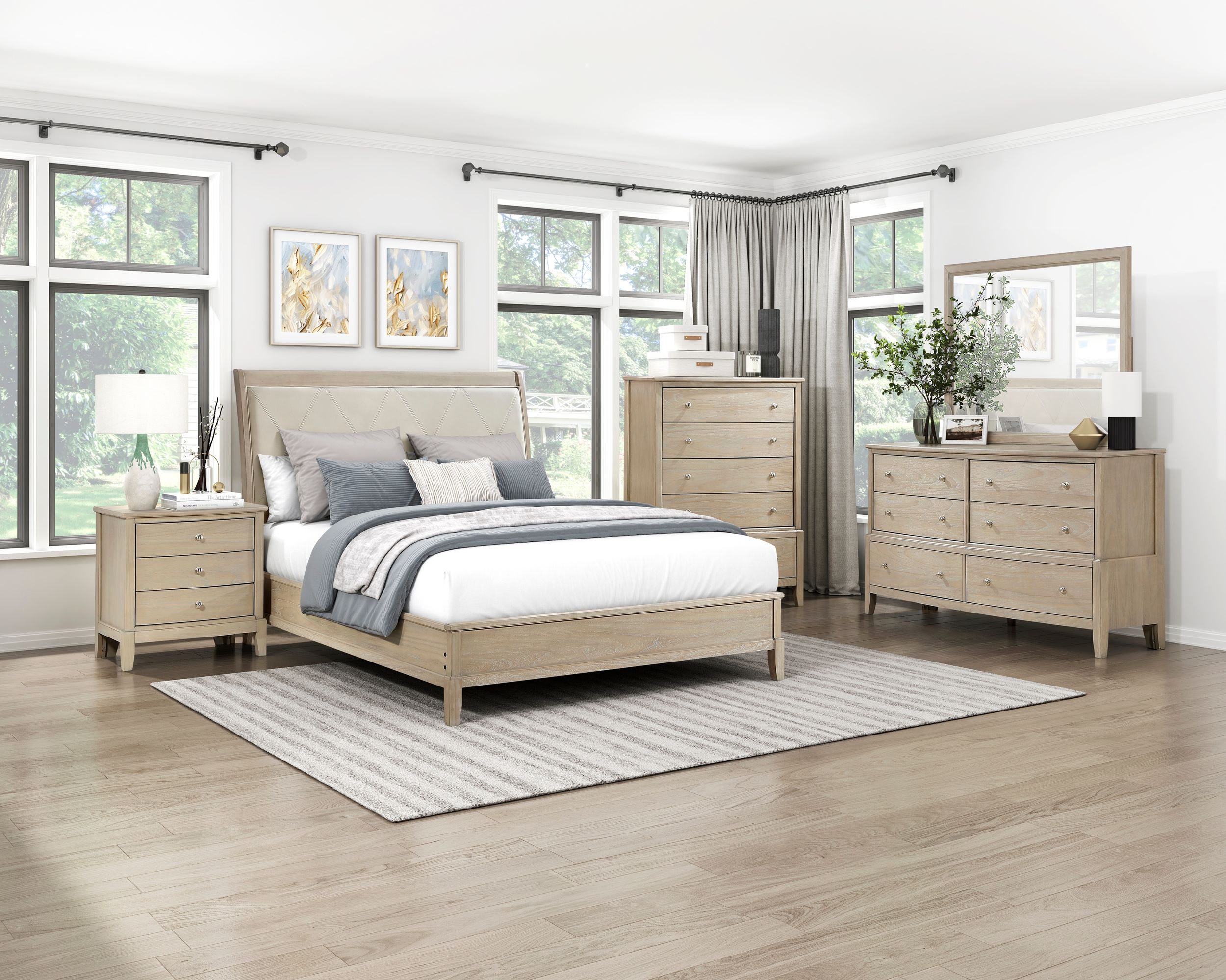 Cotterill Faux Leather/Wood California King Panel Bed