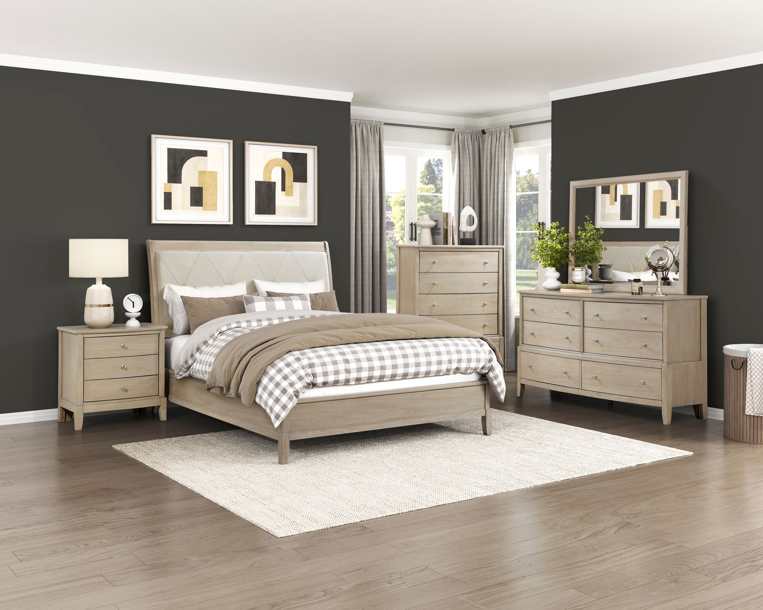 Cotterill Faux Leather/Wood California King Panel Bed