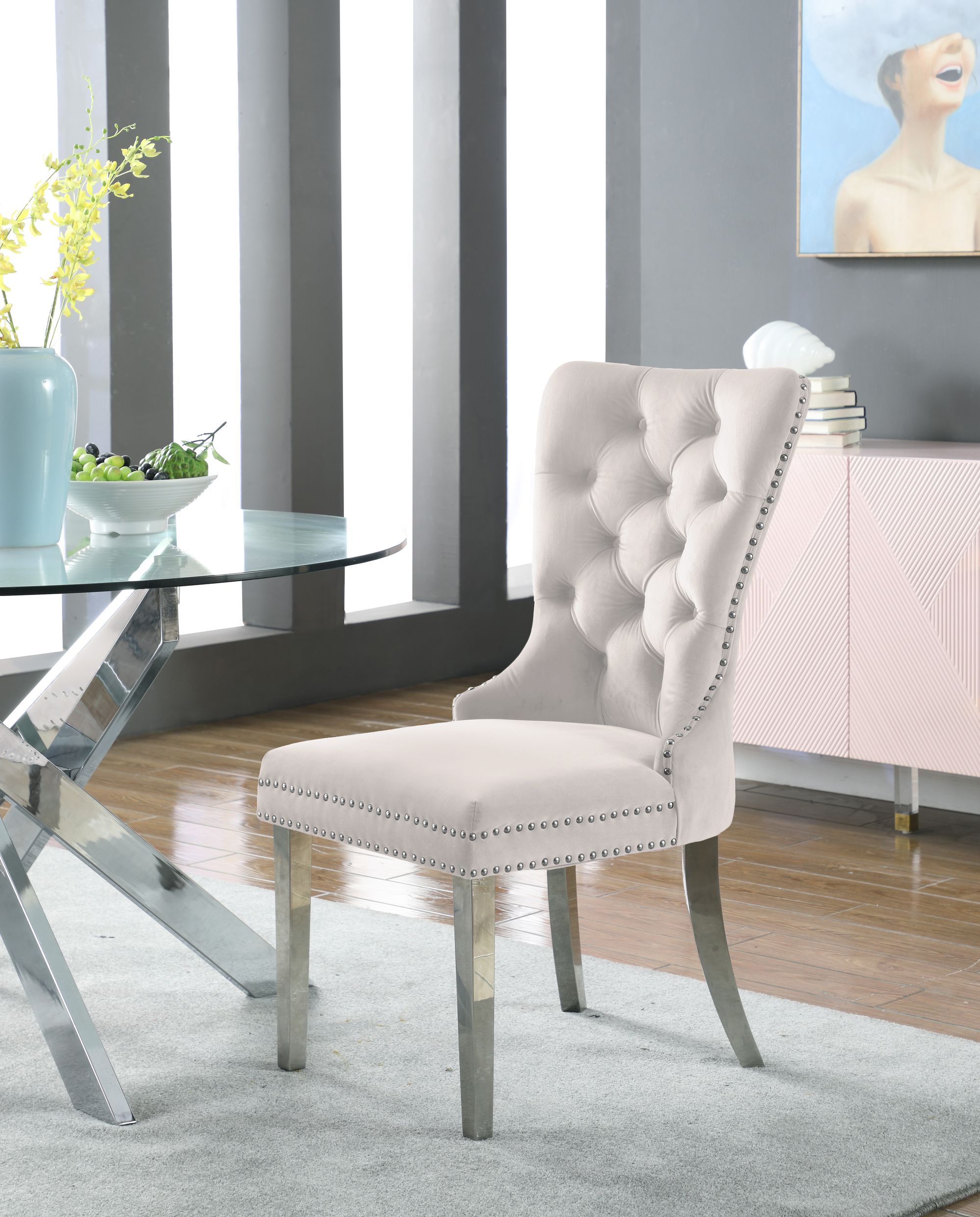 Carmen Velvet Dining Chair with Chrome Metal Legs