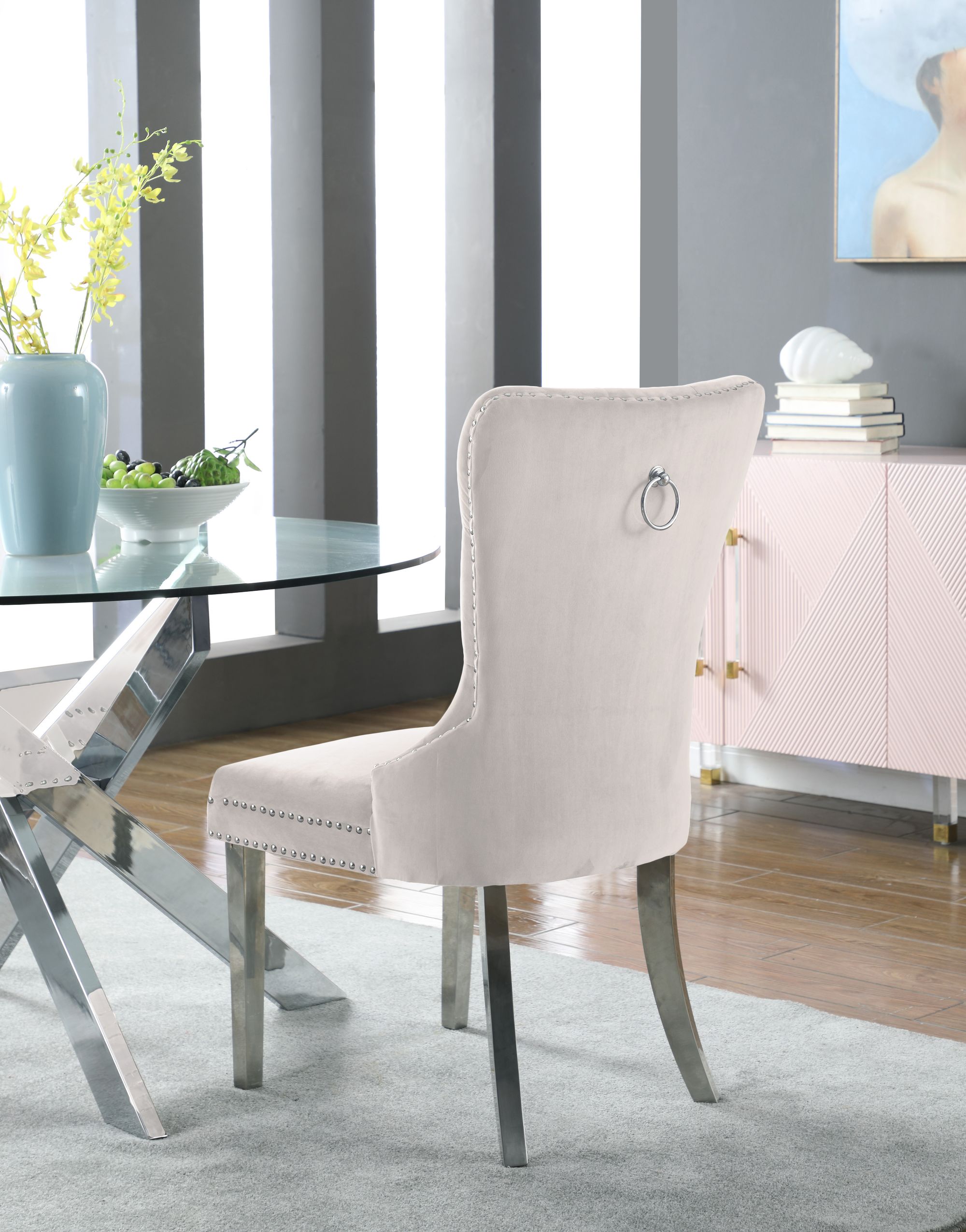 Carmen Velvet Dining Chair with Chrome Metal Legs