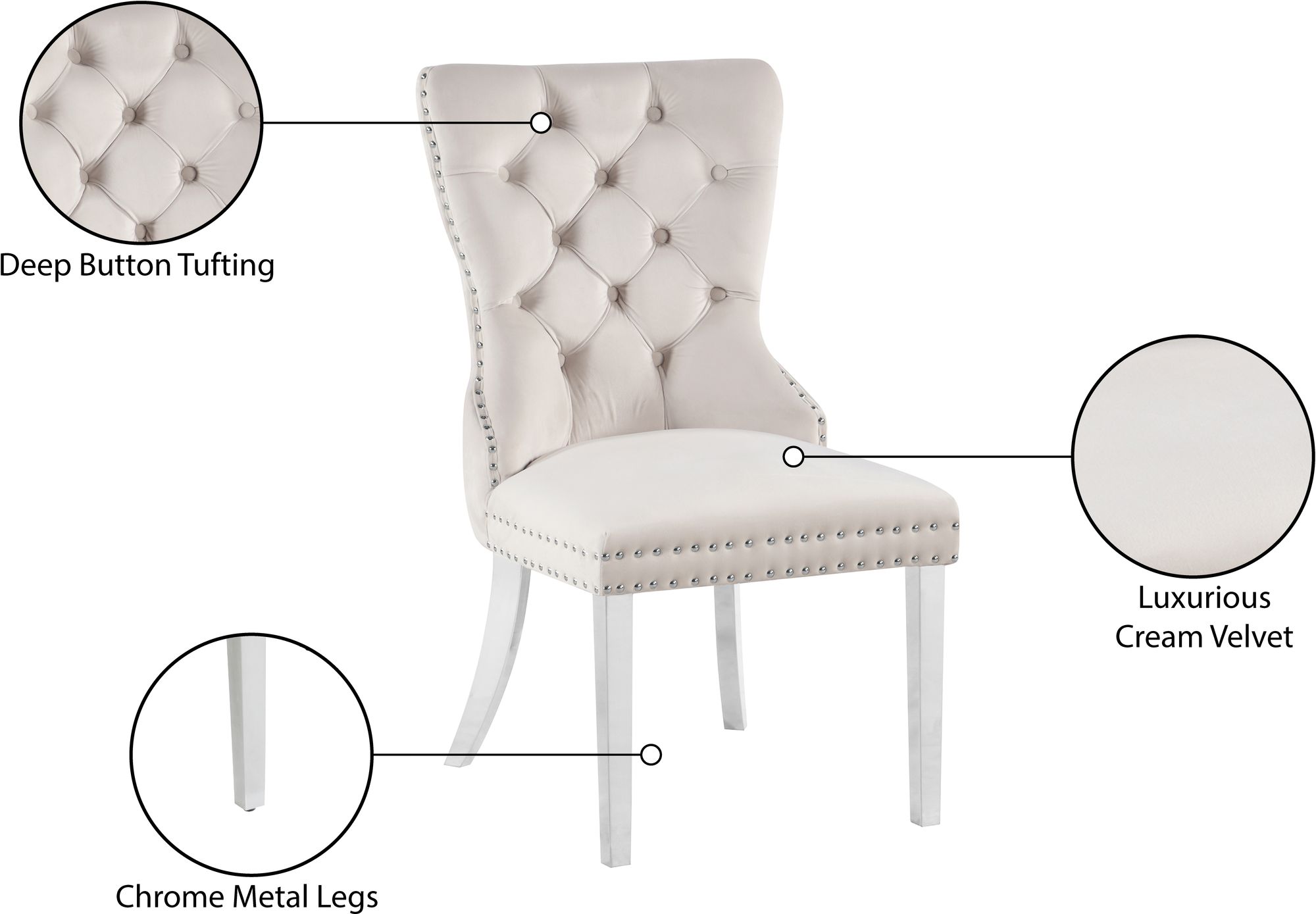 Carmen Velvet Dining Chair with Chrome Metal Legs