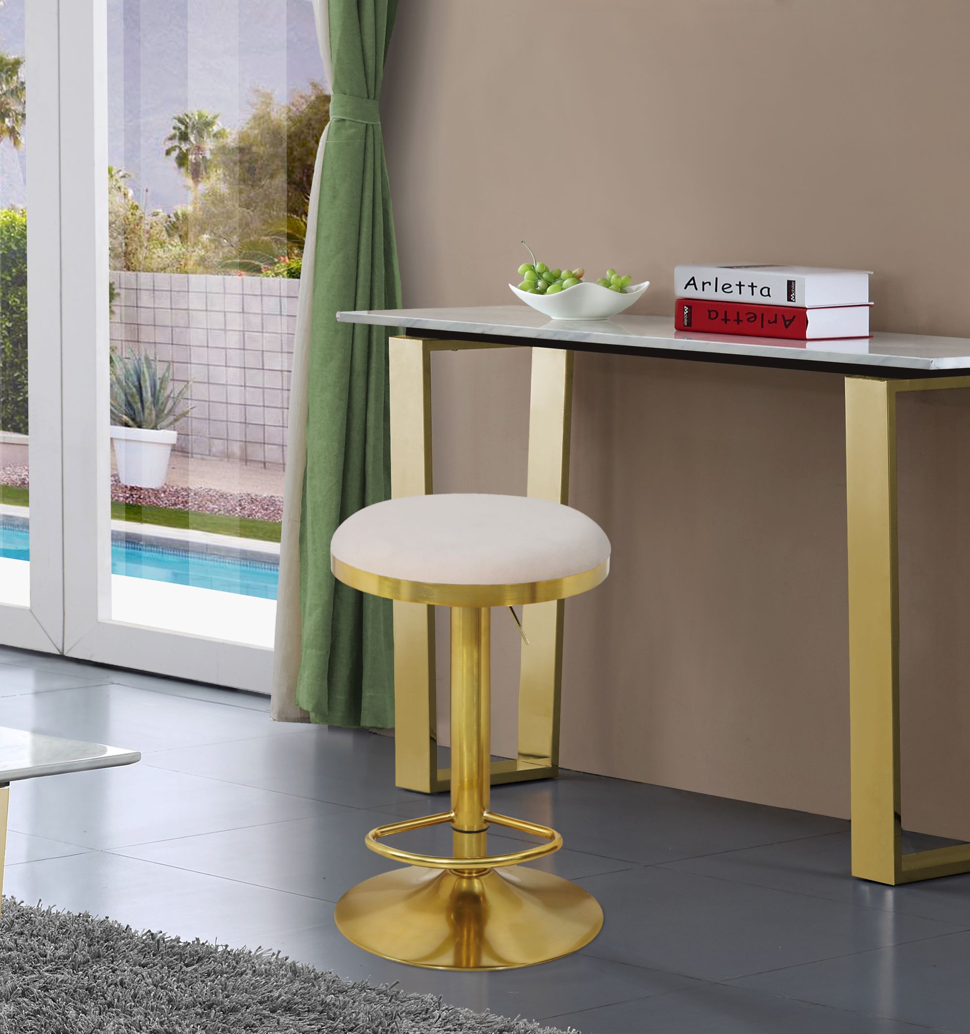 Brody Velvet Adjustable Swivel Stool with Brushed Gold Base