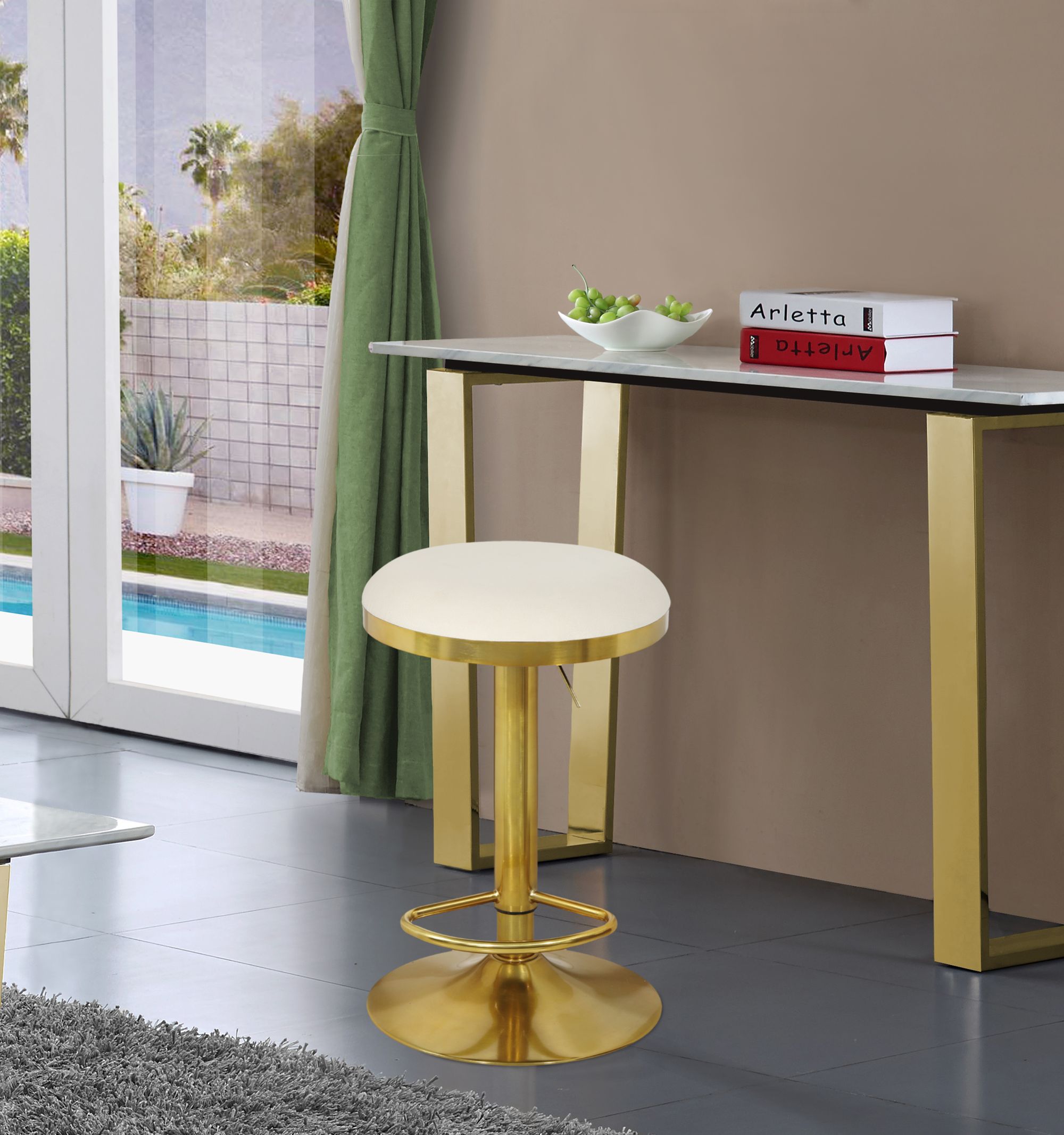 Brody Velvet Adjustable Swivel Stool with Brushed Gold Base