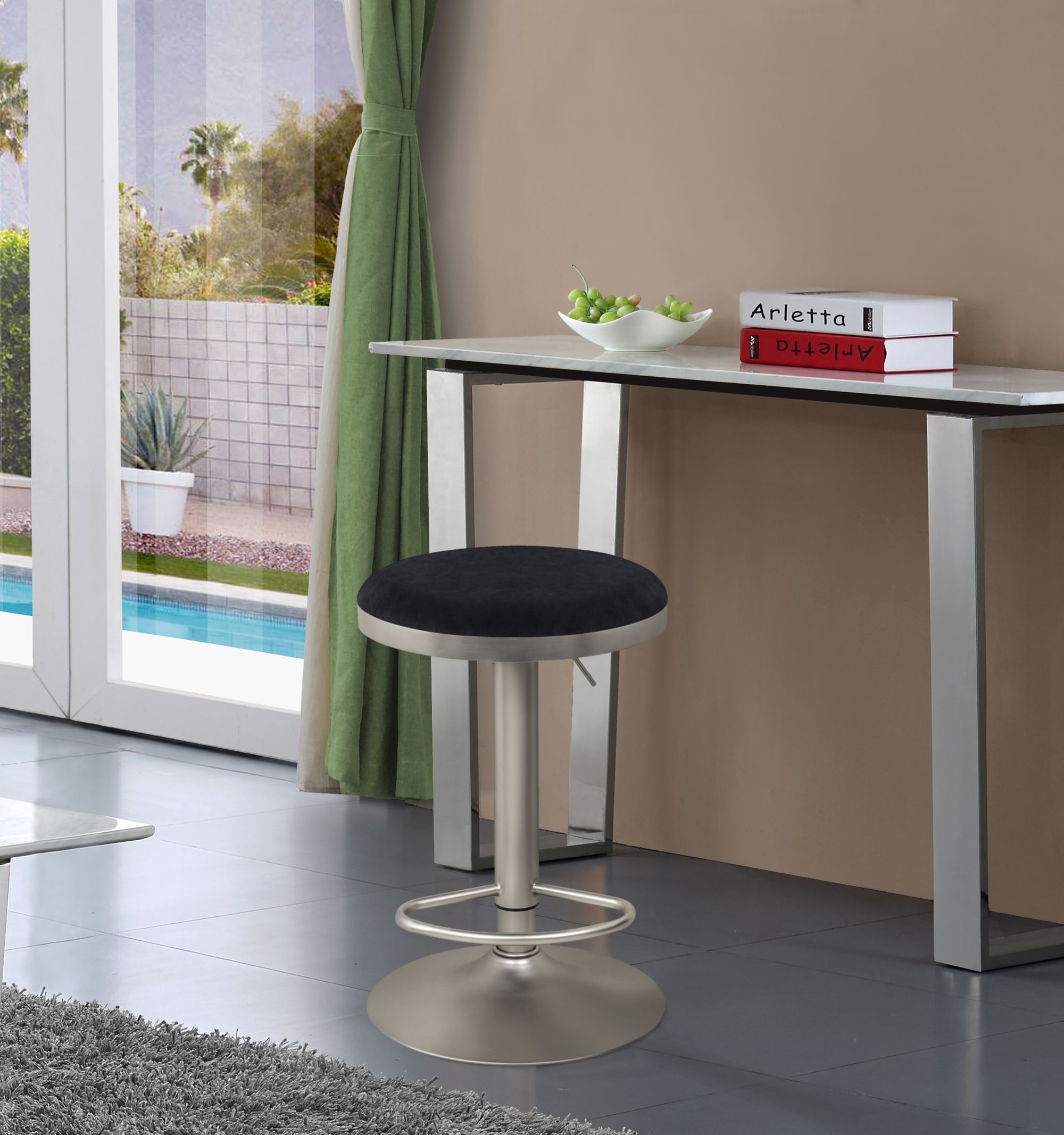 Brody Velvet Adjustable Swivel Stool with Brushed Chrome Base