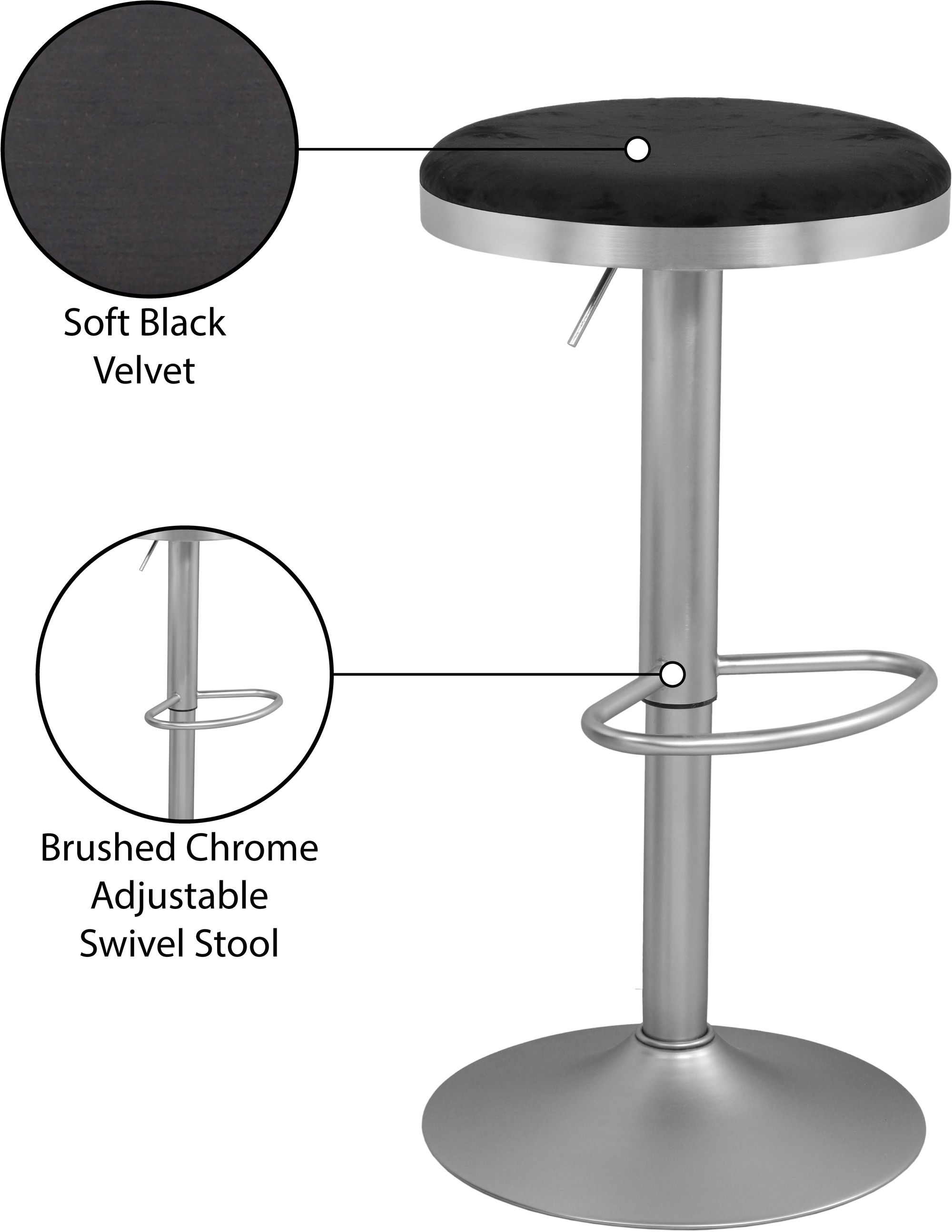 Brody Velvet Adjustable Swivel Stool with Brushed Chrome Base