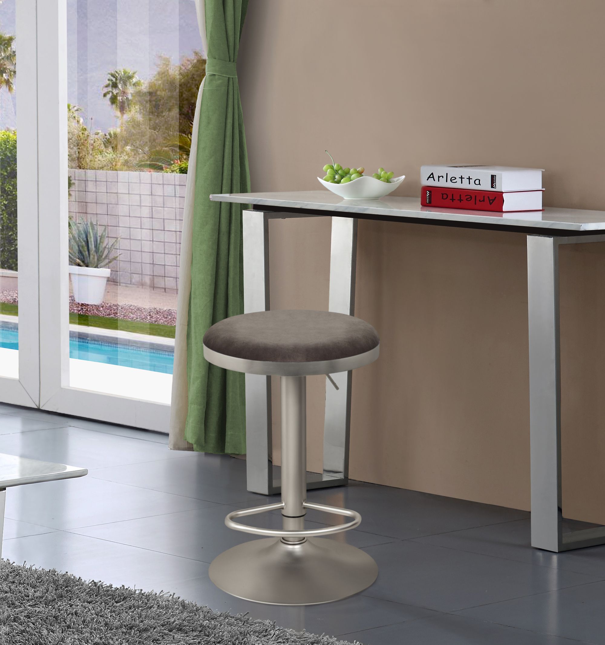 Brody Velvet Adjustable Swivel Stool with Brushed Chrome Base