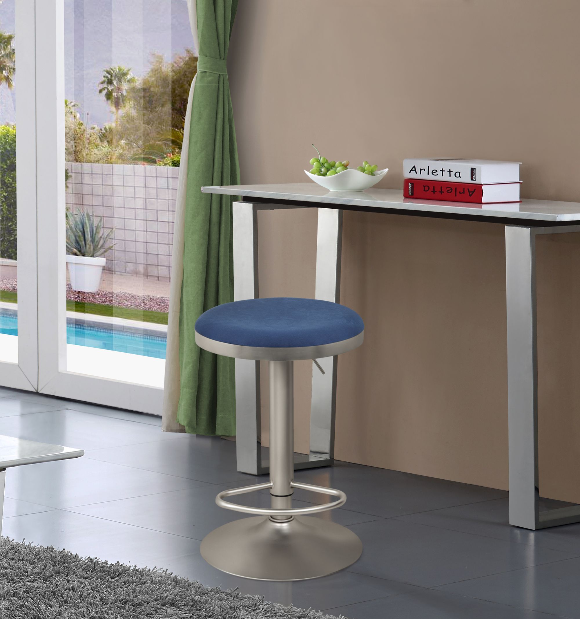 Brody Velvet Adjustable Swivel Stool with Brushed Chrome Base