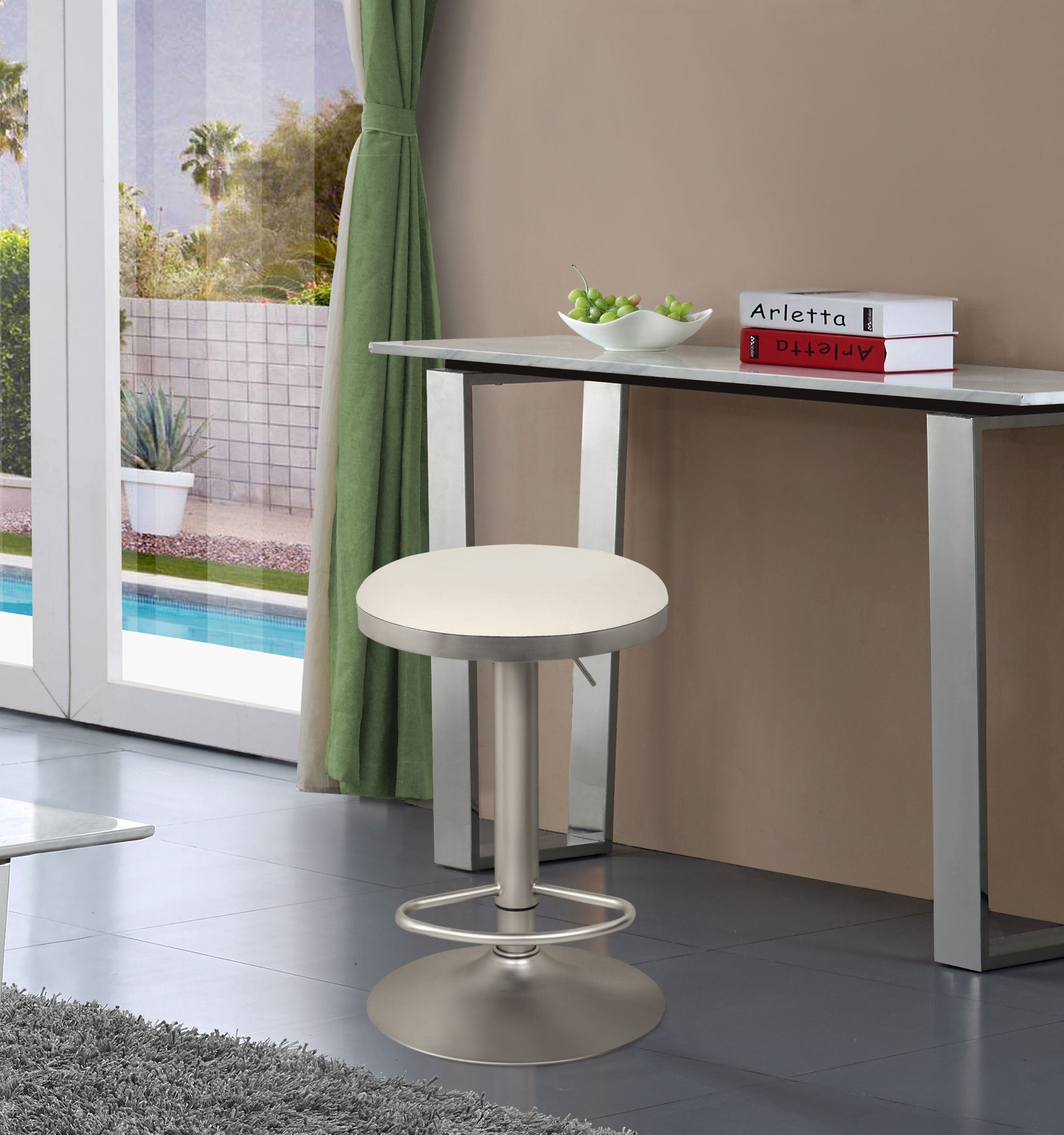 Brody Velvet Adjustable Swivel Stool with Brushed Chrome Base