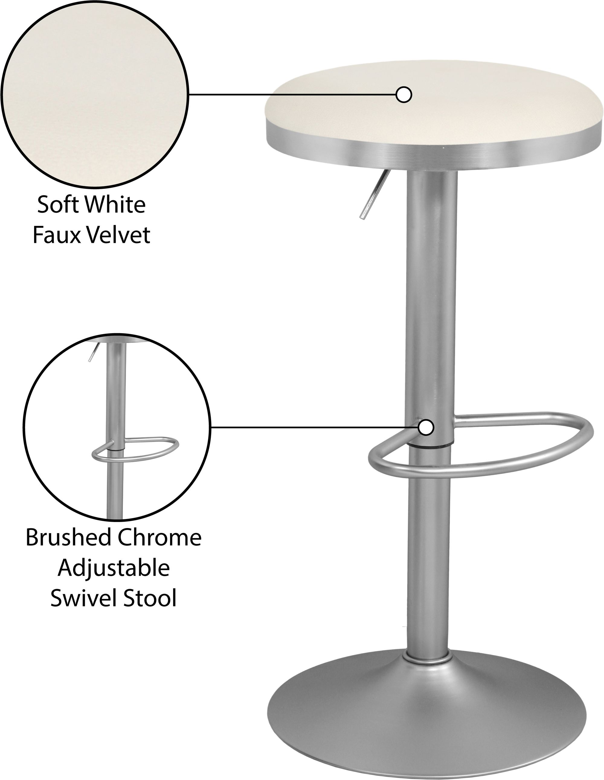 Brody Velvet Adjustable Swivel Stool with Brushed Chrome Base