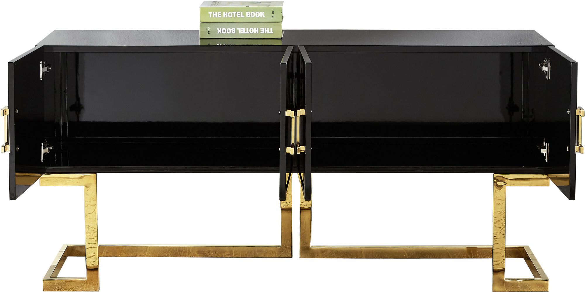 Beth 4-Door Lacquer Buffet with Gold Stainless Steel Base & Handles