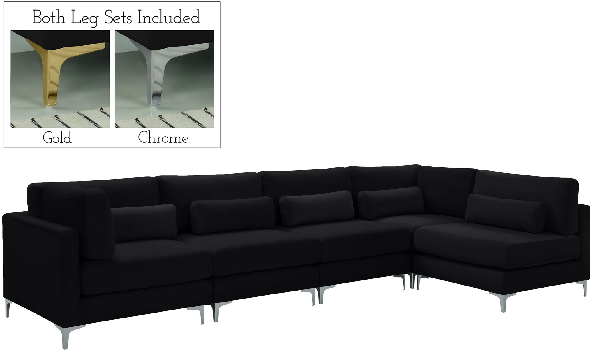 Julia 142" 5-Piece Velvet Modular Sectional