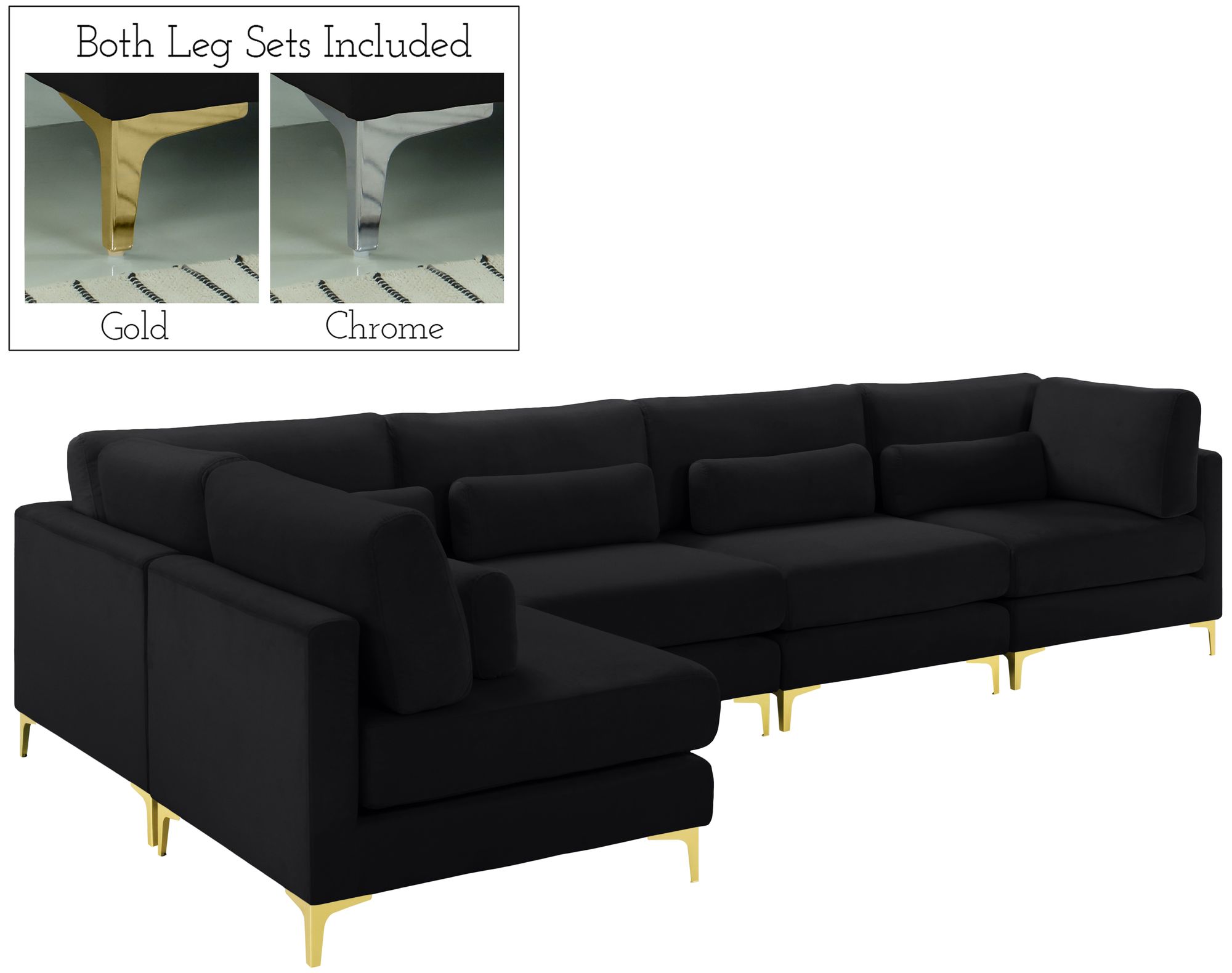Julia 142" 5-Piece Velvet Modular Sectional