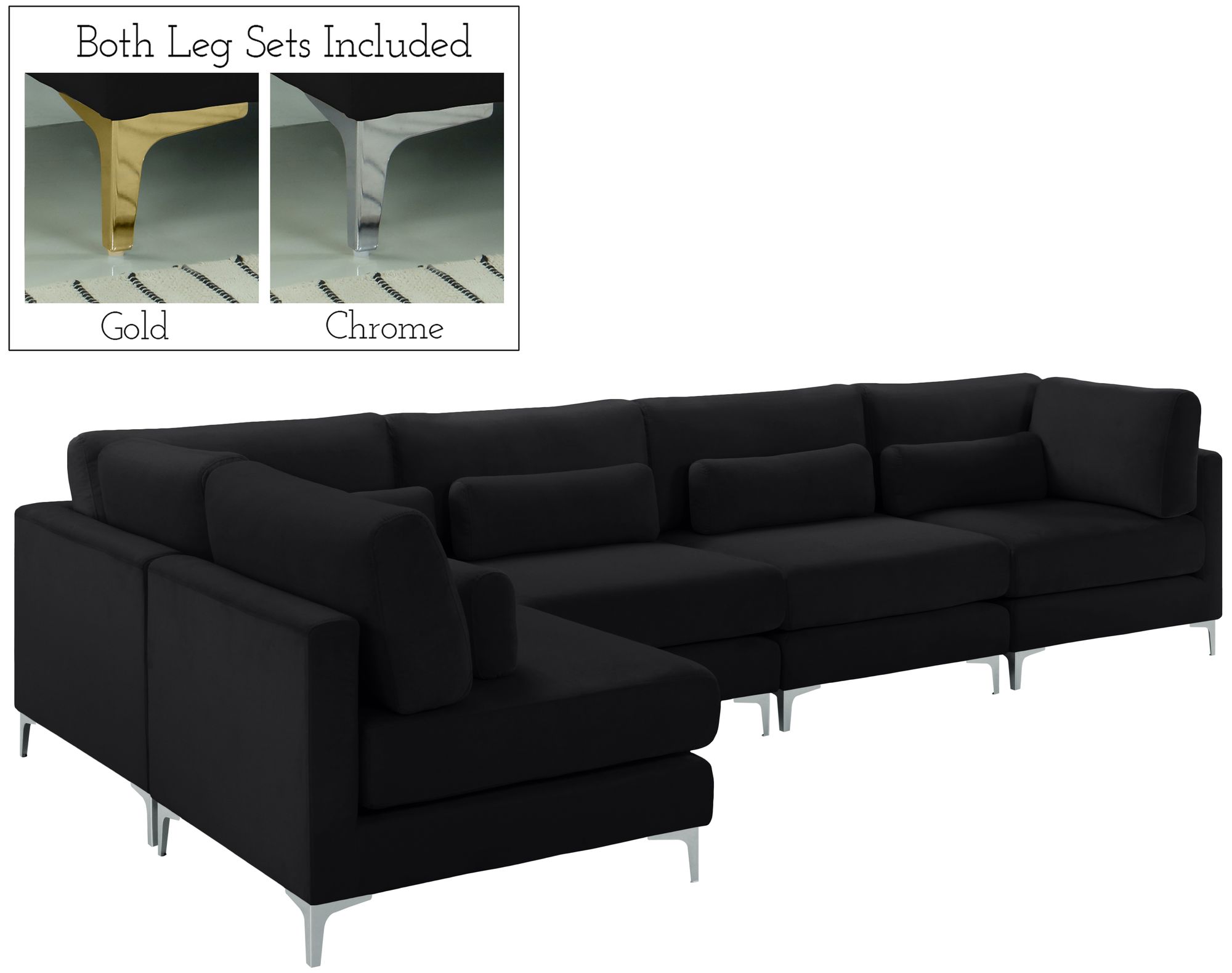 Julia 142" 5-Piece Velvet Modular Sectional