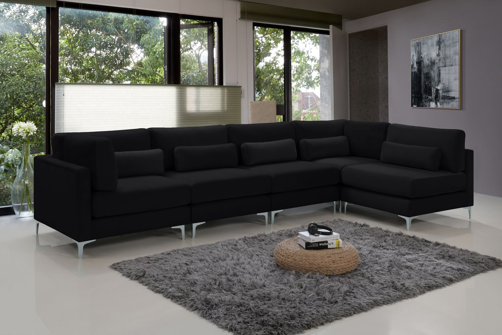 Julia 142" 5-Piece Velvet Modular Sectional