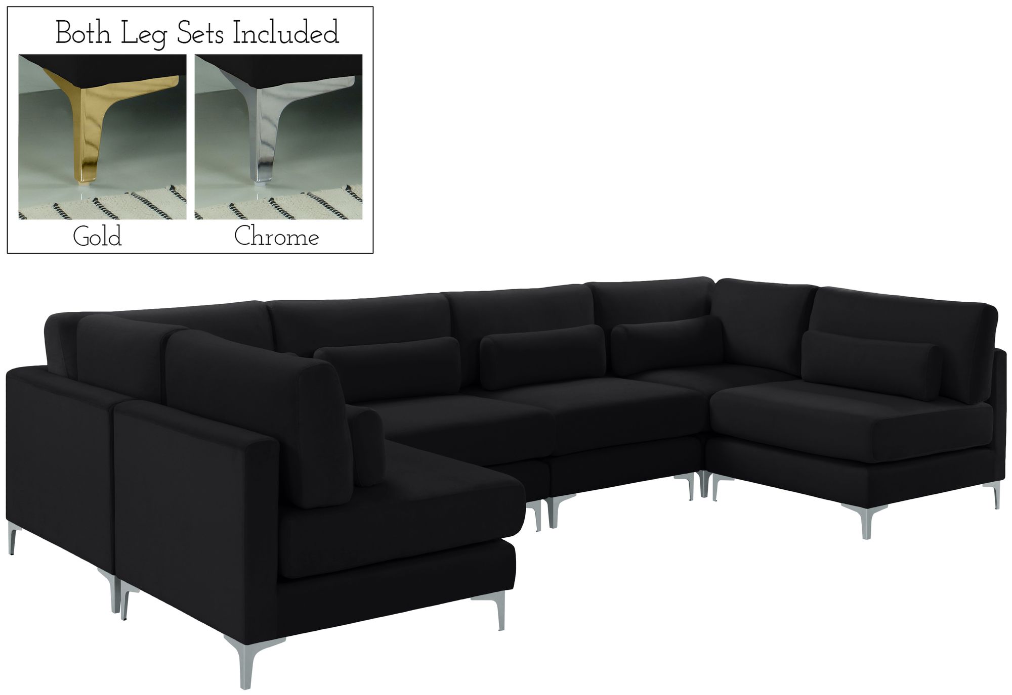 Julia 142" 6-Piece Velvet Modular U-Shape Sectional