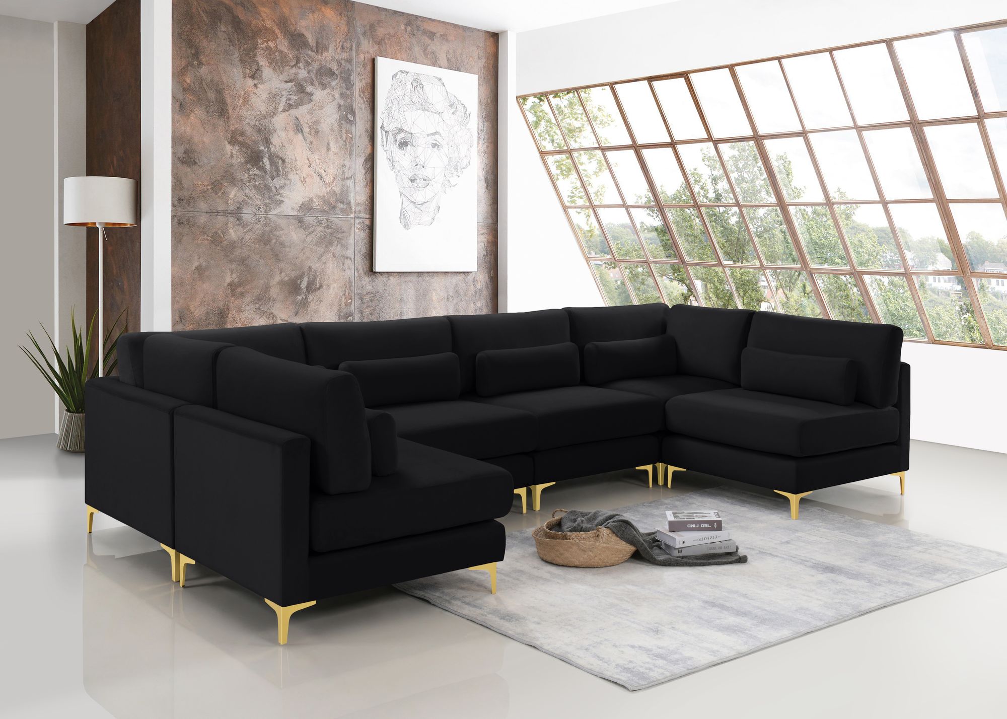 Julia 142" 6-Piece Velvet Modular U-Shape Sectional
