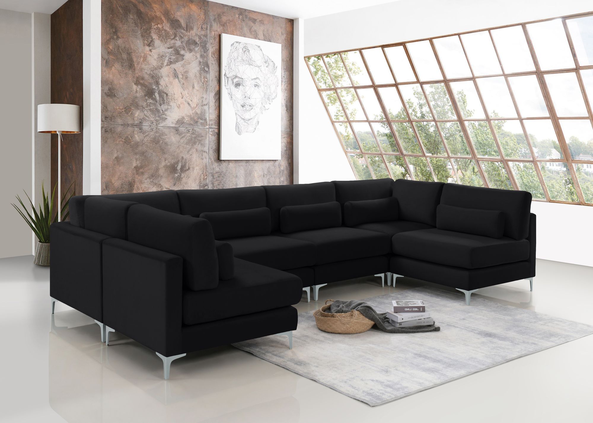 Julia 142" 6-Piece Velvet Modular U-Shape Sectional