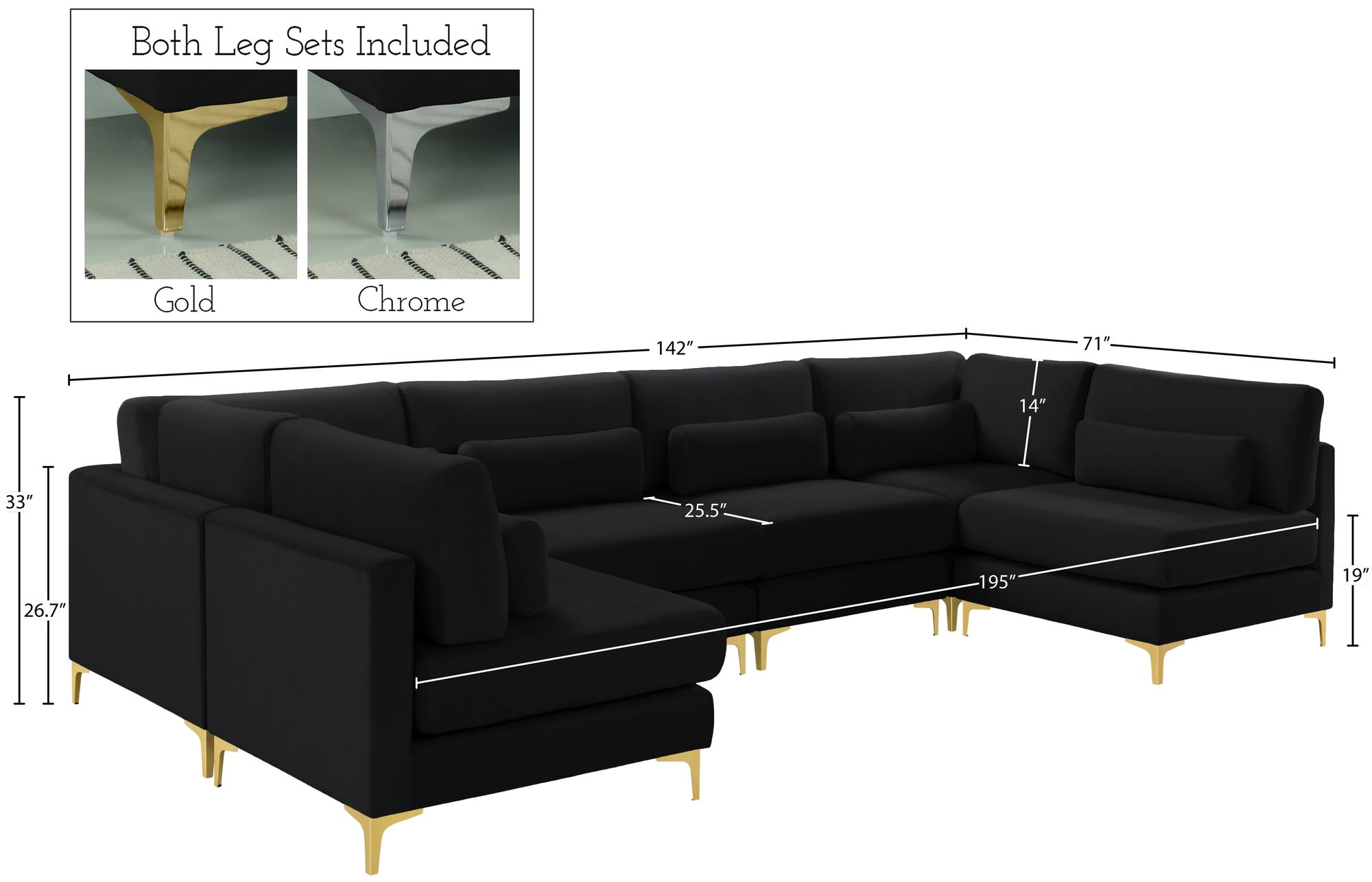 Julia 142" 6-Piece Velvet Modular U-Shape Sectional