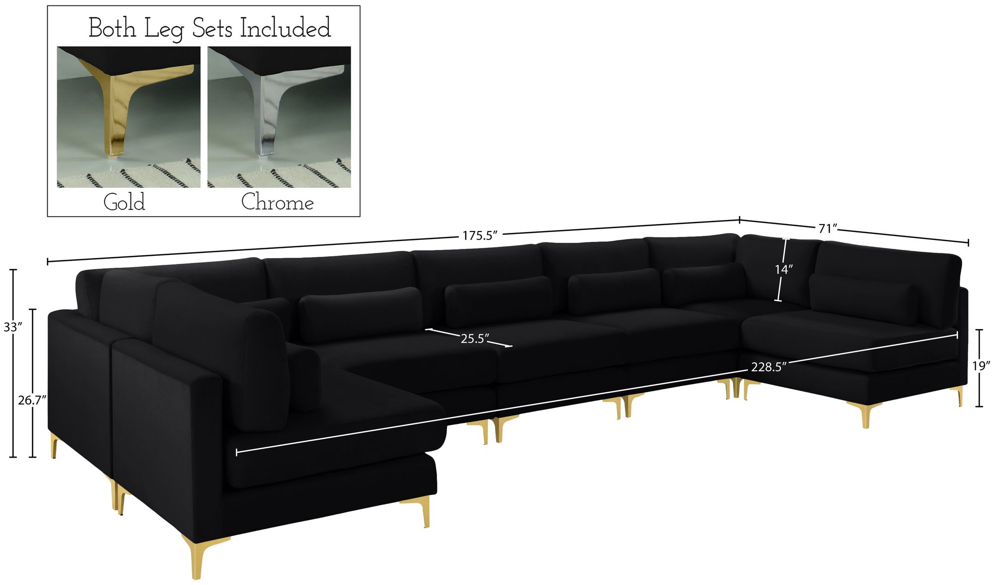 Julia 175.5" 7-Piece Velvet Modular Sectional