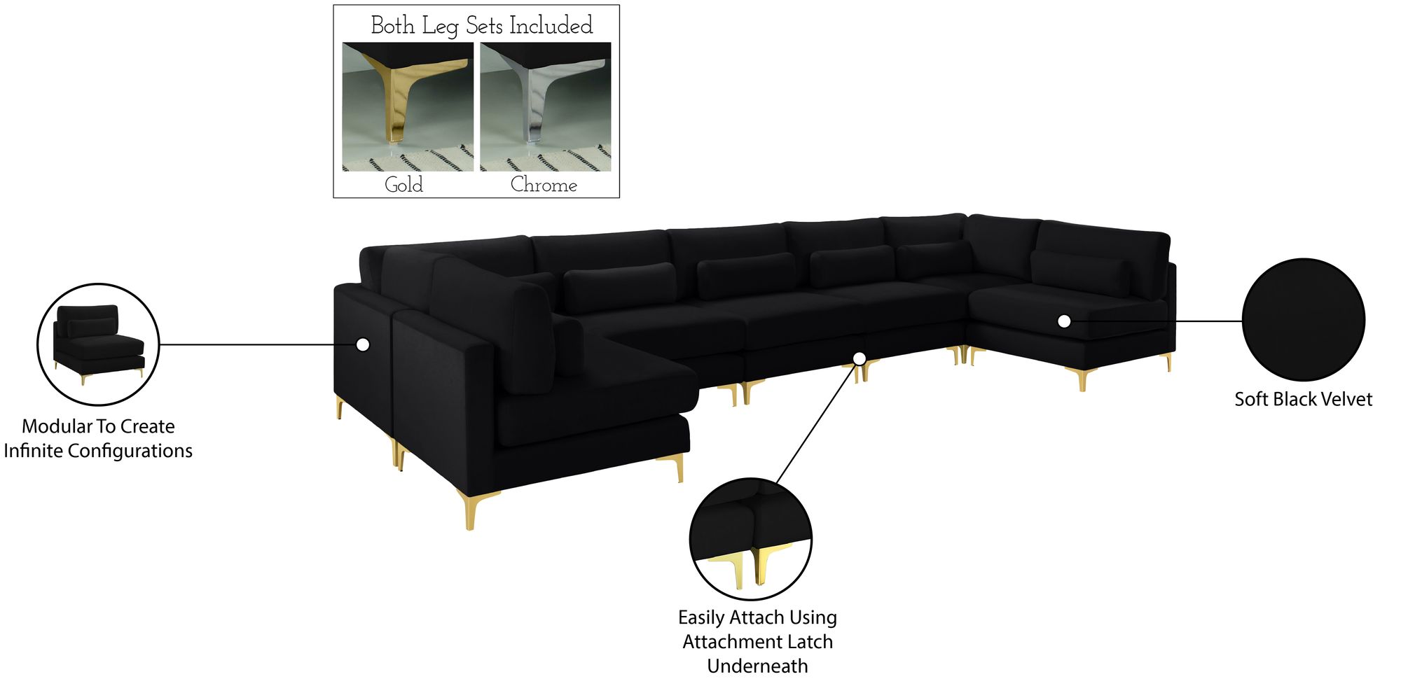 Julia 175.5" 7-Piece Velvet Modular Sectional
