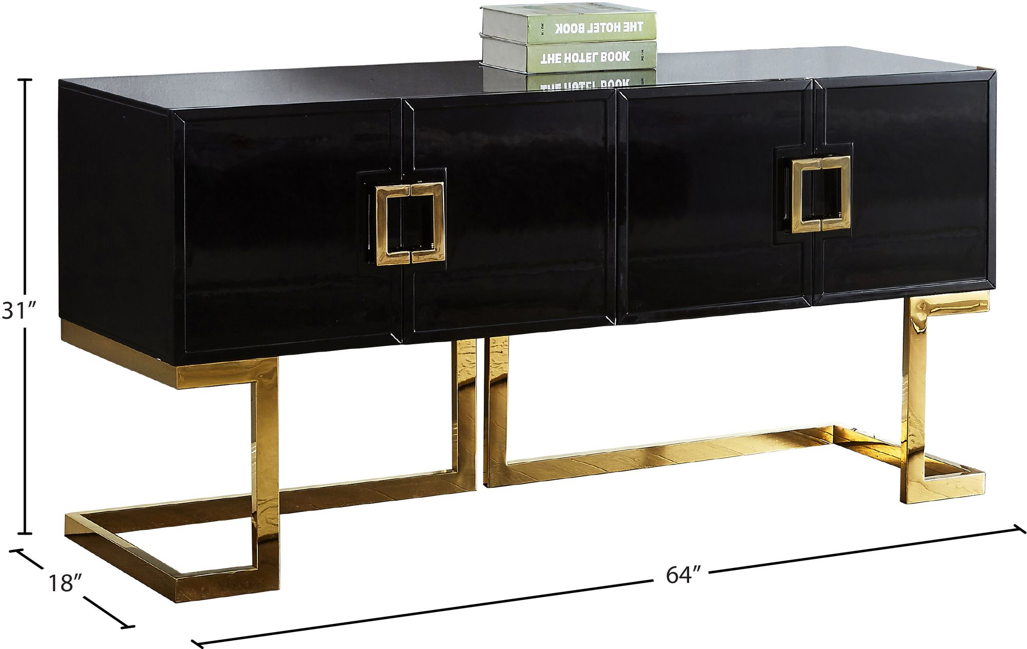 Beth 4-Door Lacquer Buffet with Gold Stainless Steel Base & Handles