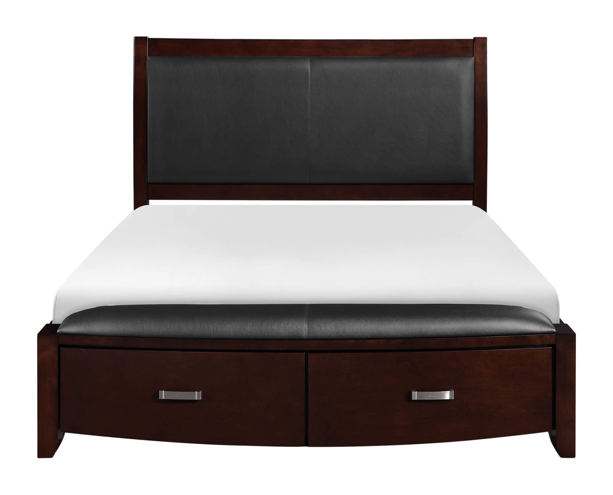 Lyric Leatherette/Wood/Wood Veneer Sleigh Platform Bed w/ Footboard Storage, Queen Size