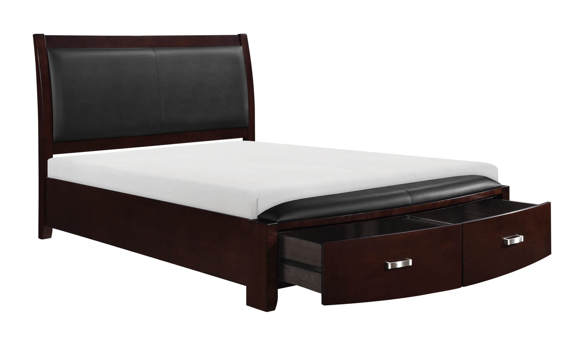 Lyric Leatherette/Wood/Wood Veneer Sleigh Platform Bed w/ Footboard Storage, Queen Size