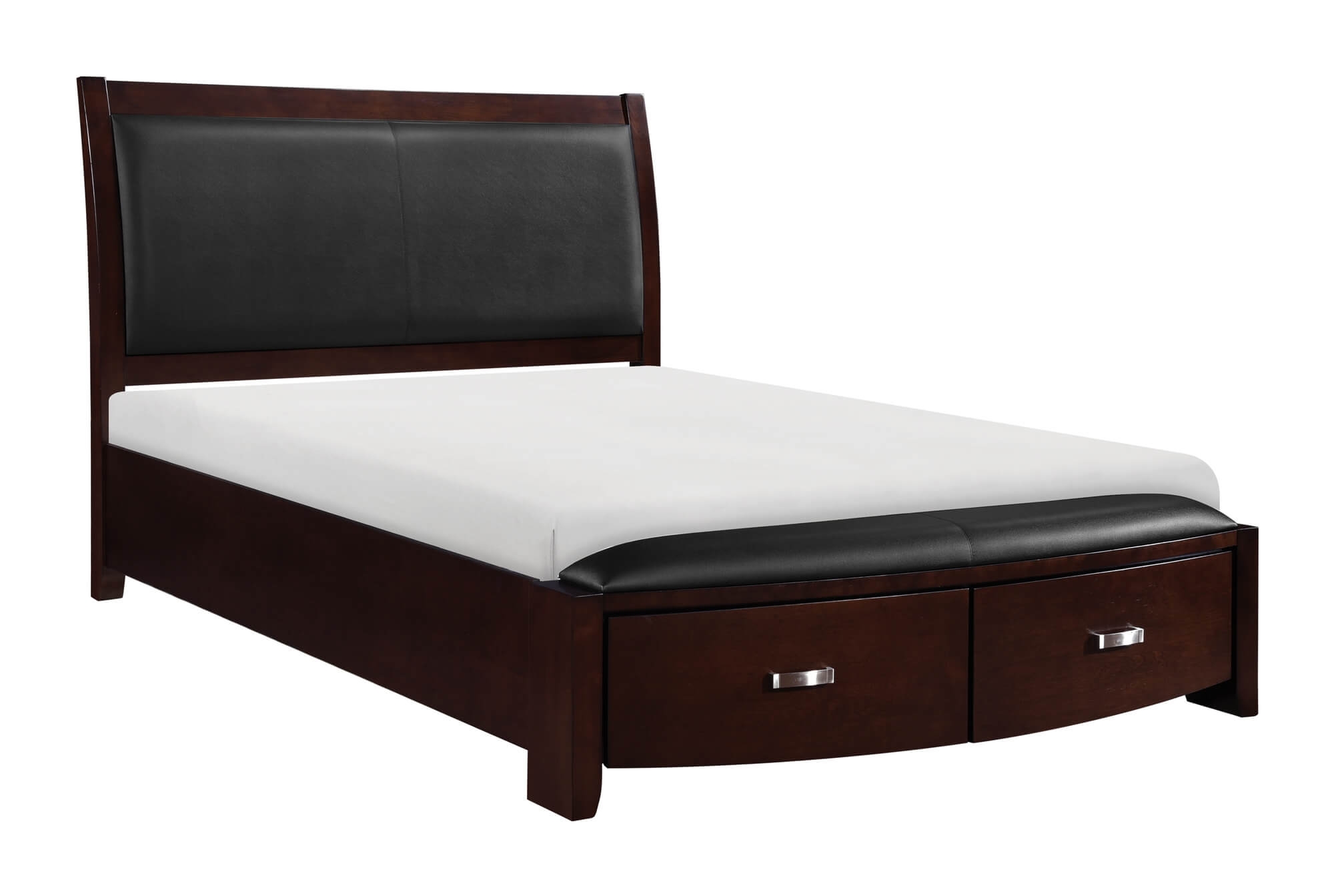 Lyric Leatherette/Wood/Wood Veneer Sleigh Platform Bed w/ Footboard Storage
