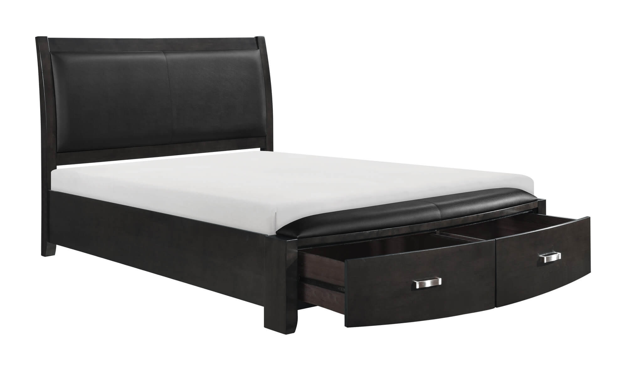 Lyric Leatherette/Wood/Wood Veneer Sleigh Platform Bed w/ Footboard Storage, Queen Size