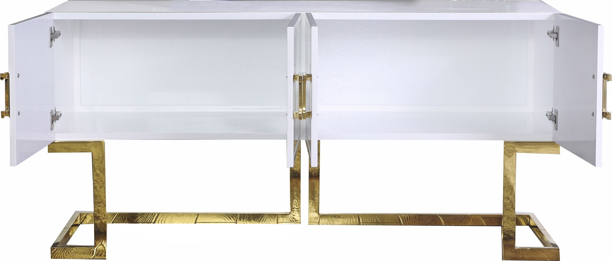 Beth 4-Door Lacquer Buffet with Gold Stainless Steel Base & Handles