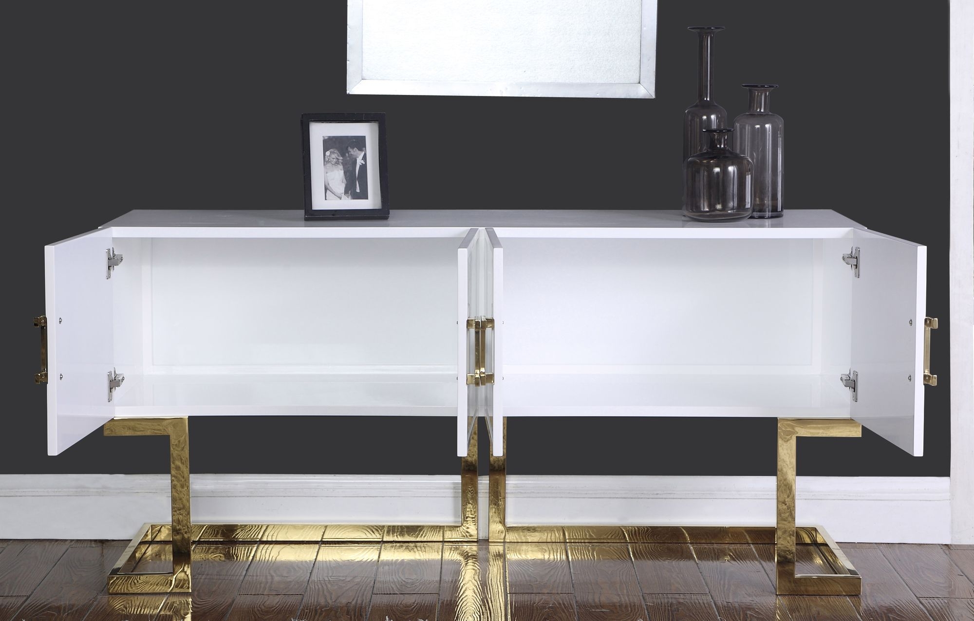 Beth 4-Door Lacquer Buffet with Stainless Steel Base & Handles