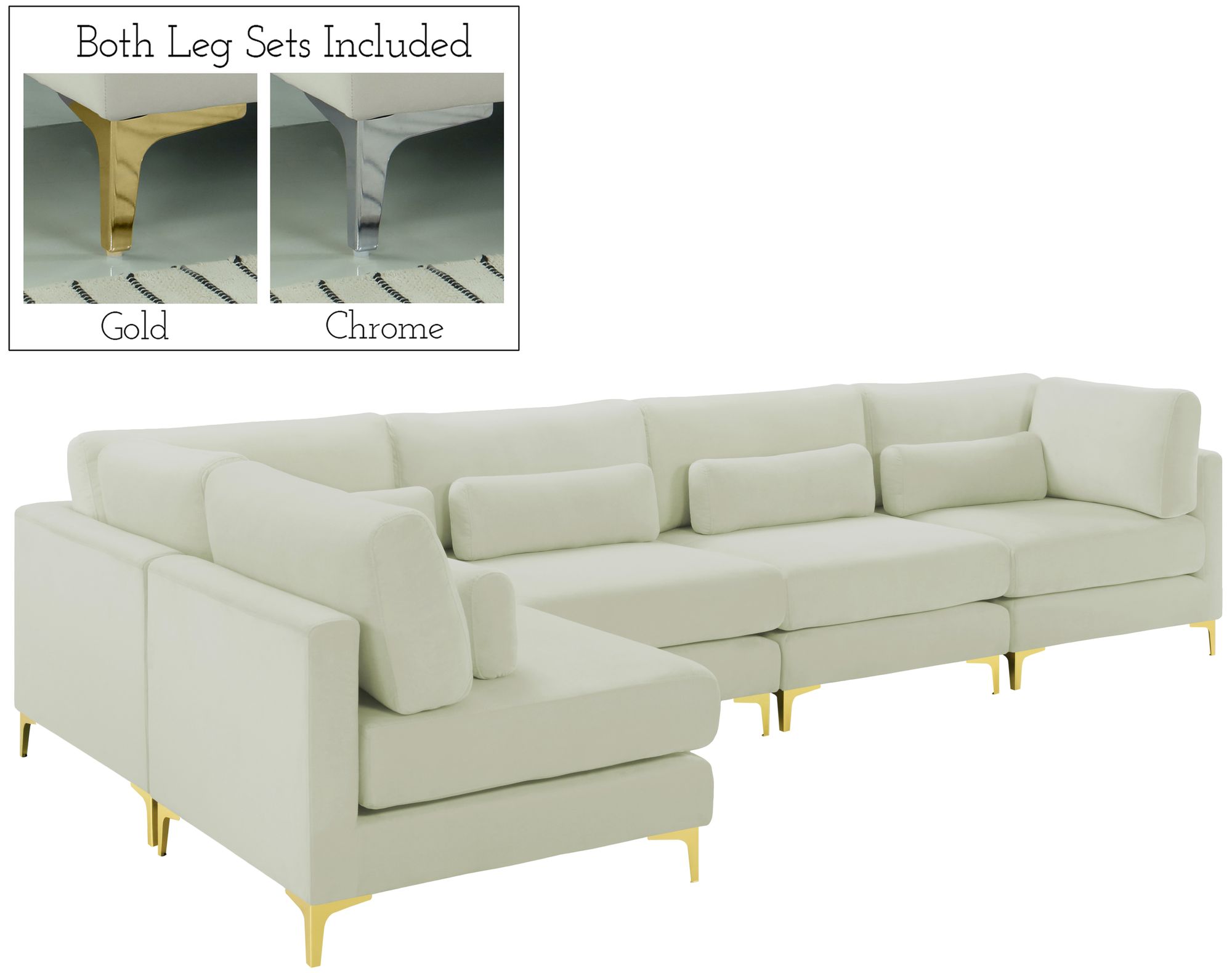 Julia 142" 5-Piece Velvet Modular Sectional