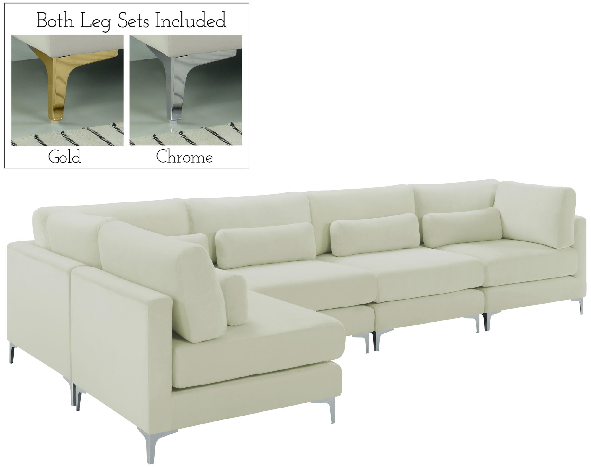 Julia 142" 5-Piece Velvet Modular Sectional