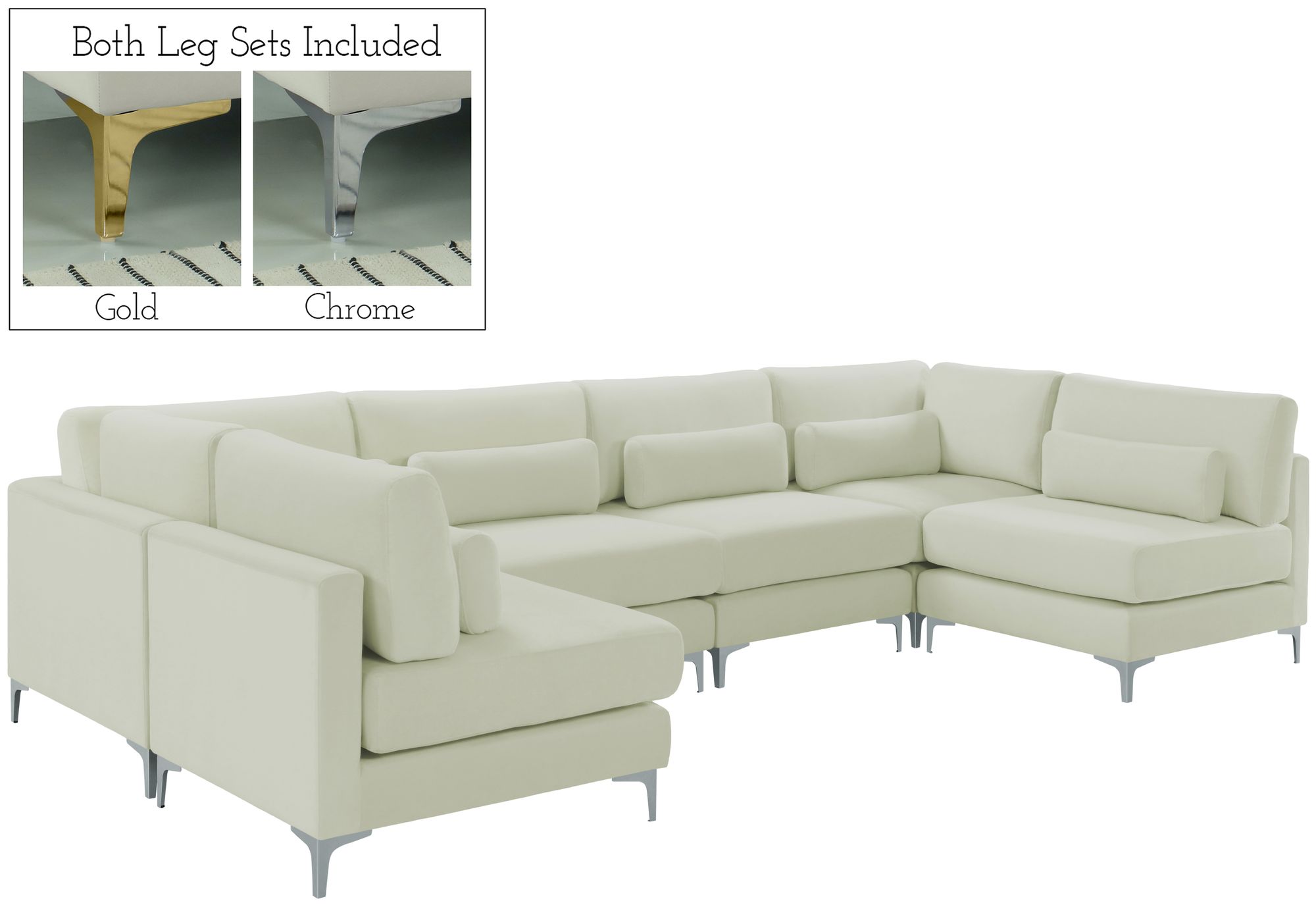 Julia 142" 6-Piece Velvet Modular U-Shape Sectional