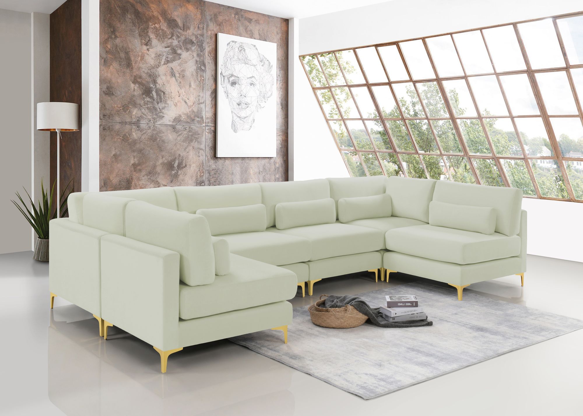 Julia 142" 6-Piece Velvet Modular U-Shape Sectional