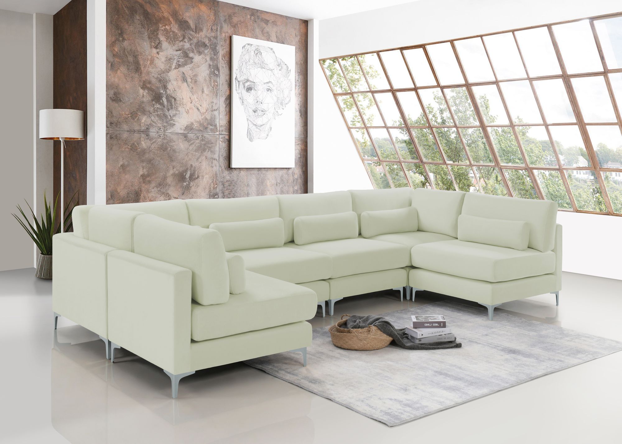 Julia 142" 6-Piece Velvet Modular U-Shape Sectional