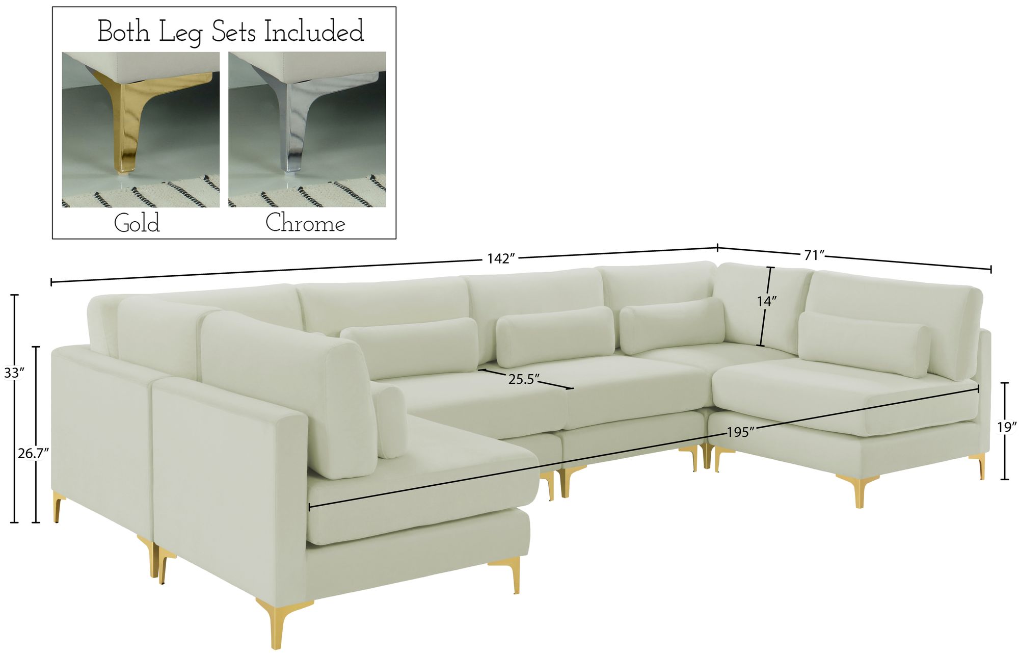 Julia 142" 6-Piece Velvet Modular U-Shape Sectional