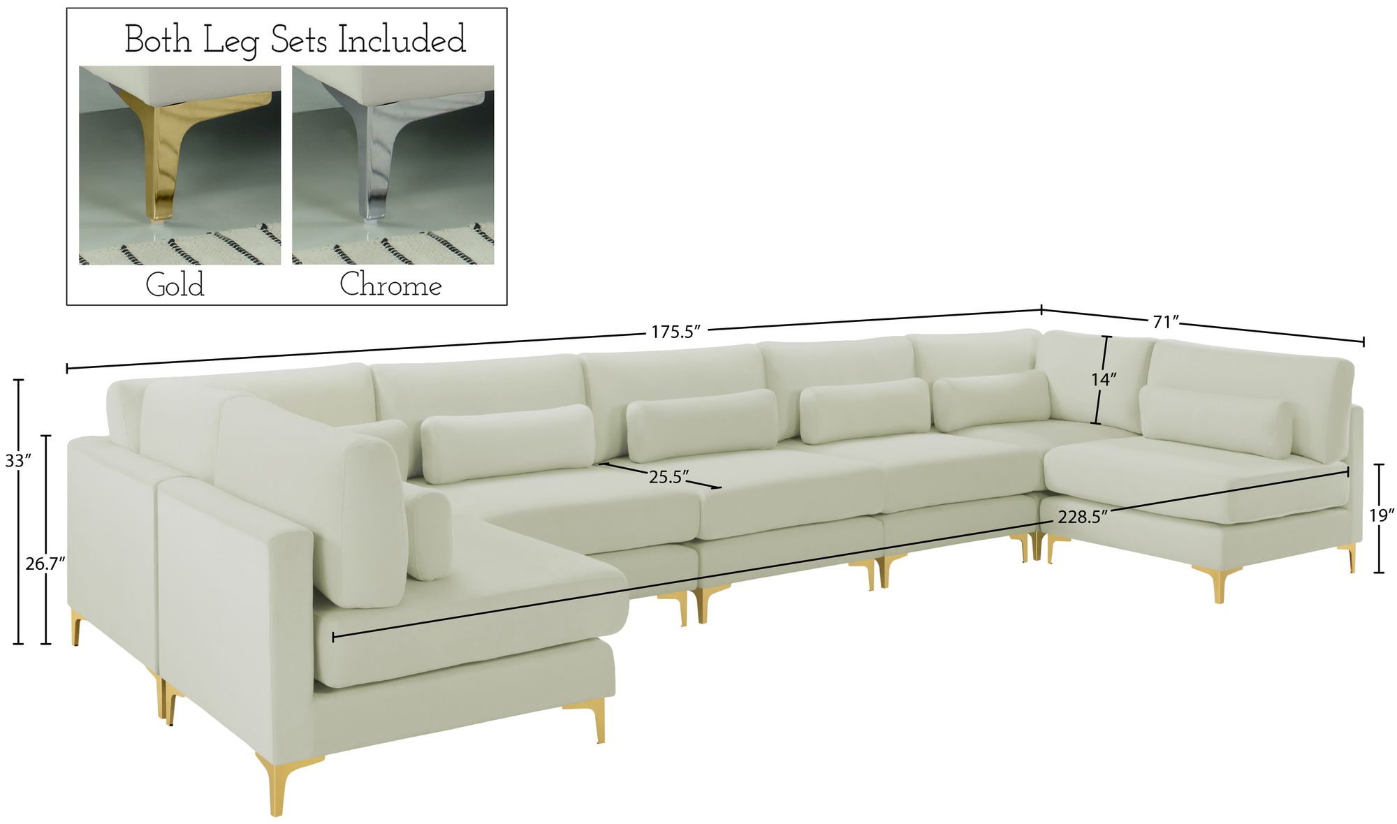 Julia 175.5" 7-Piece Velvet Modular Sectional