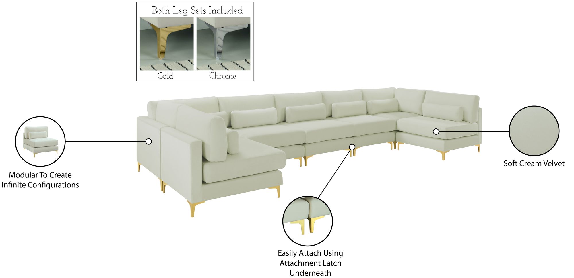Julia 175.5" 7-Piece Velvet Modular Sectional