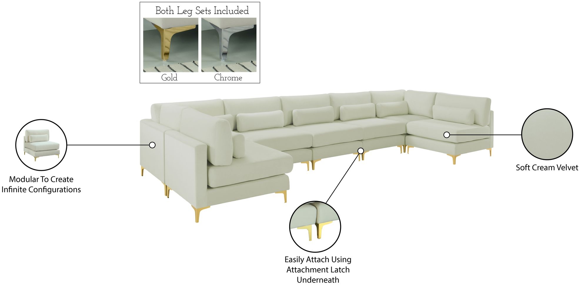 Julia 175.5" 7-Piece Velvet Modular Sectional