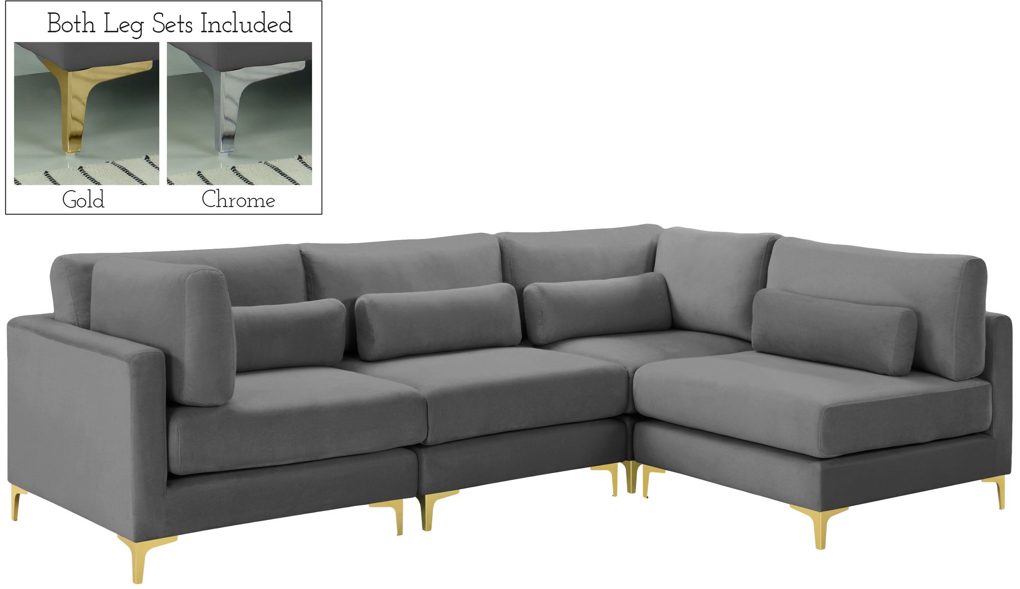 Julia 108.5" 4-Piece Velvet Modular Corner Sectional