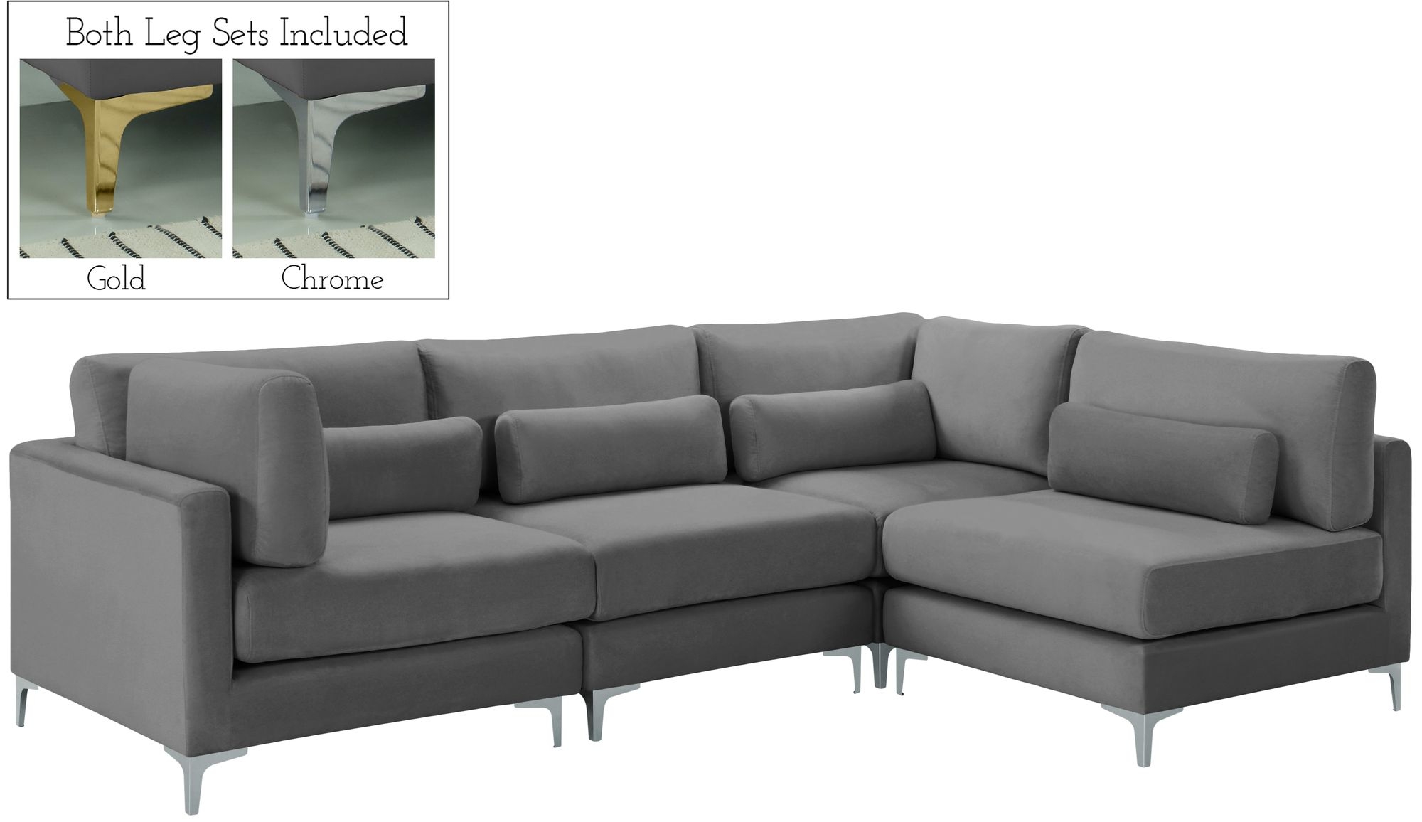 Julia 108.5" 4-Piece Velvet Modular Corner Sectional