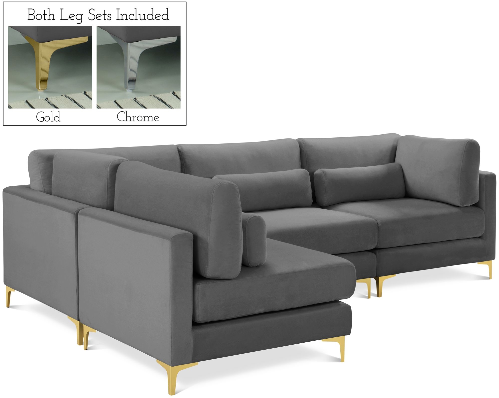 Julia 108.5" 4-Piece Velvet Modular Corner Sectional