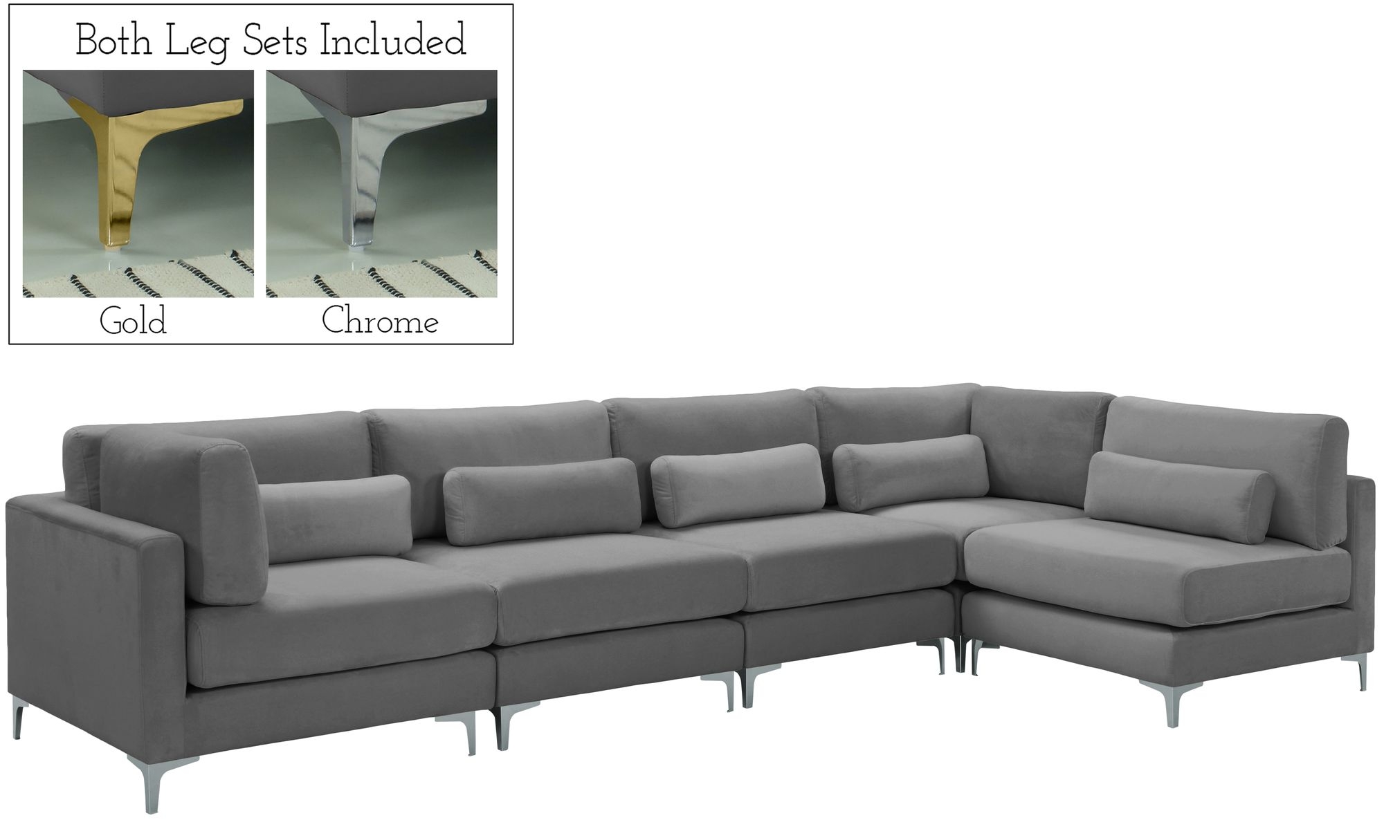 Julia 142" 5-Piece Velvet Modular Sectional