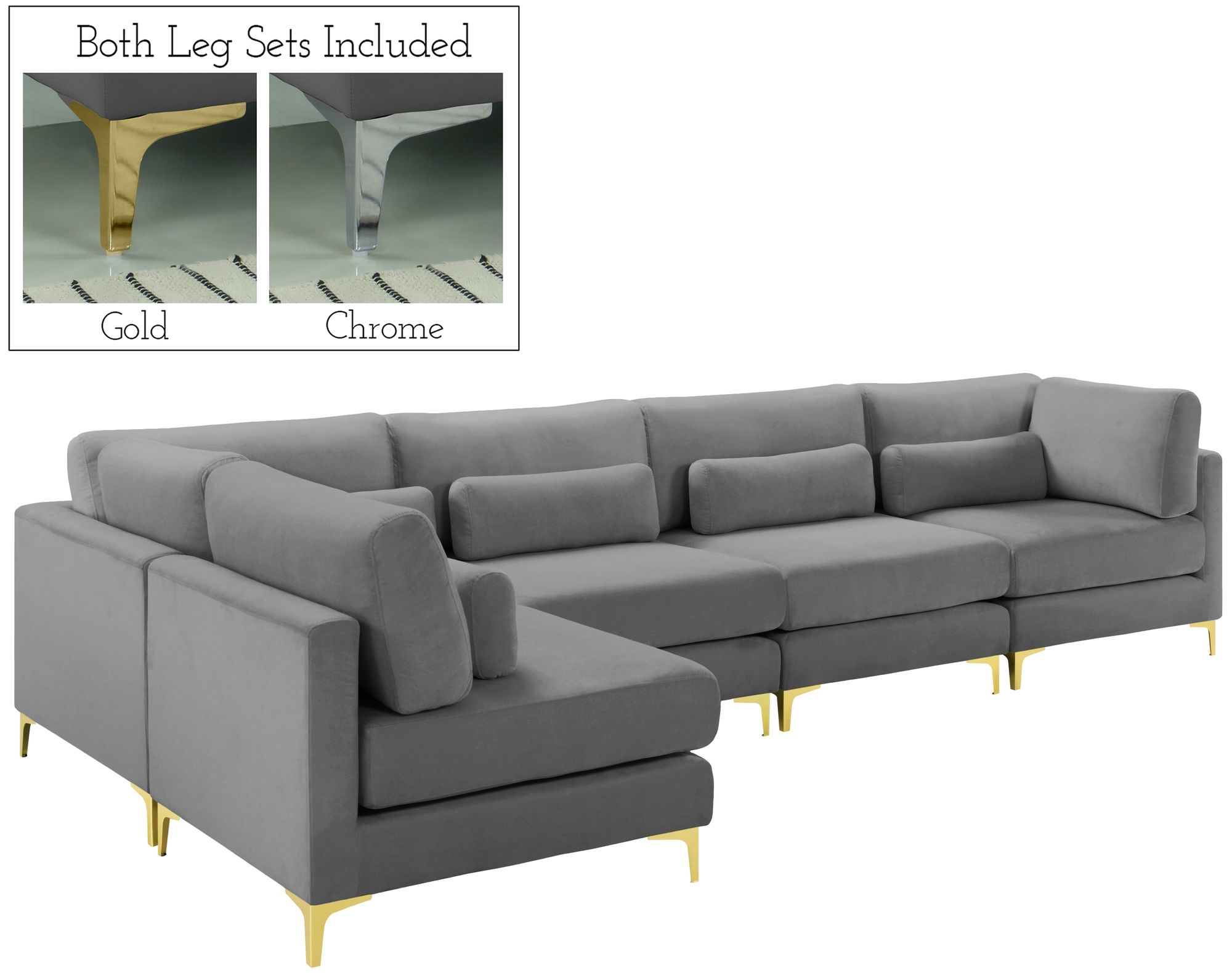 Julia 142" 5-Piece Velvet Modular Sectional