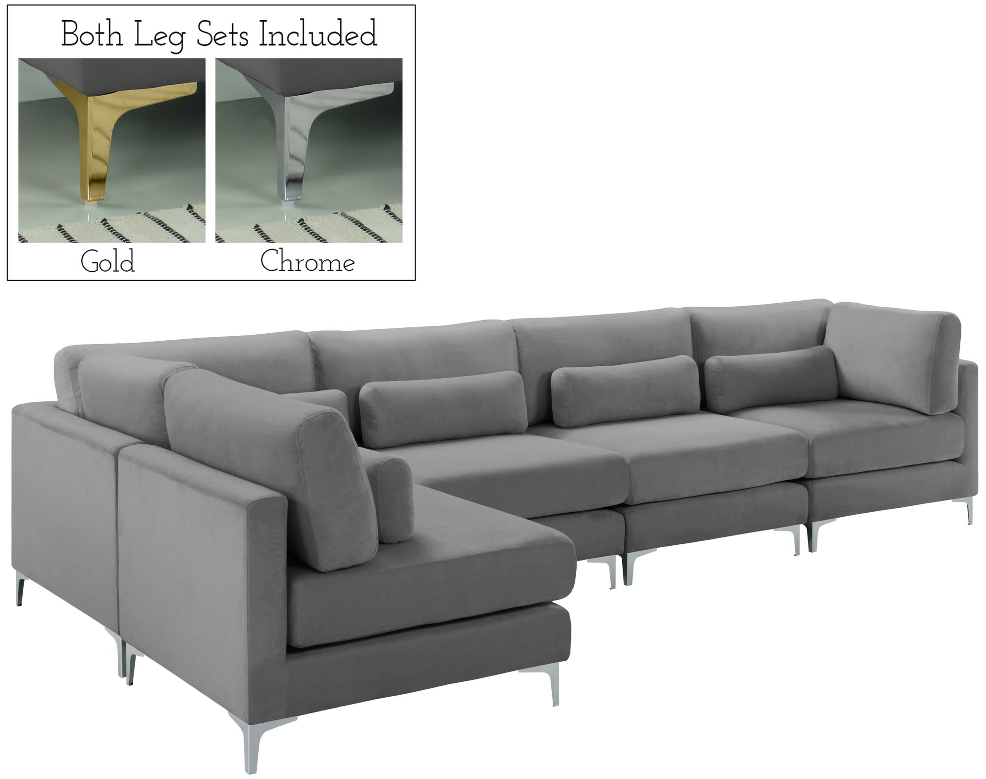 Julia 142" 5-Piece Velvet Modular Sectional