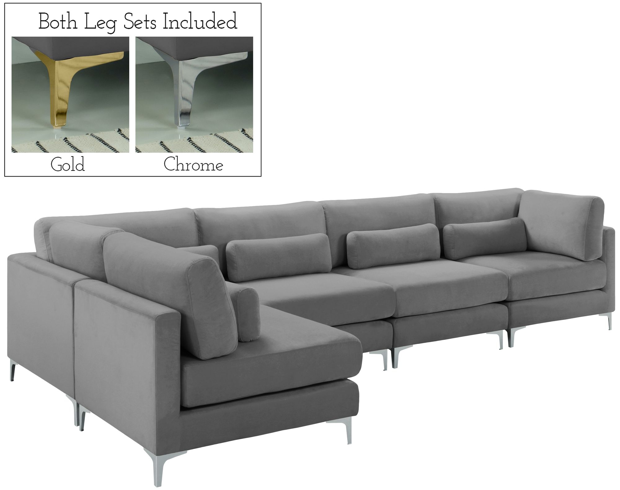 Julia 142" 5-Piece Velvet Modular Sectional